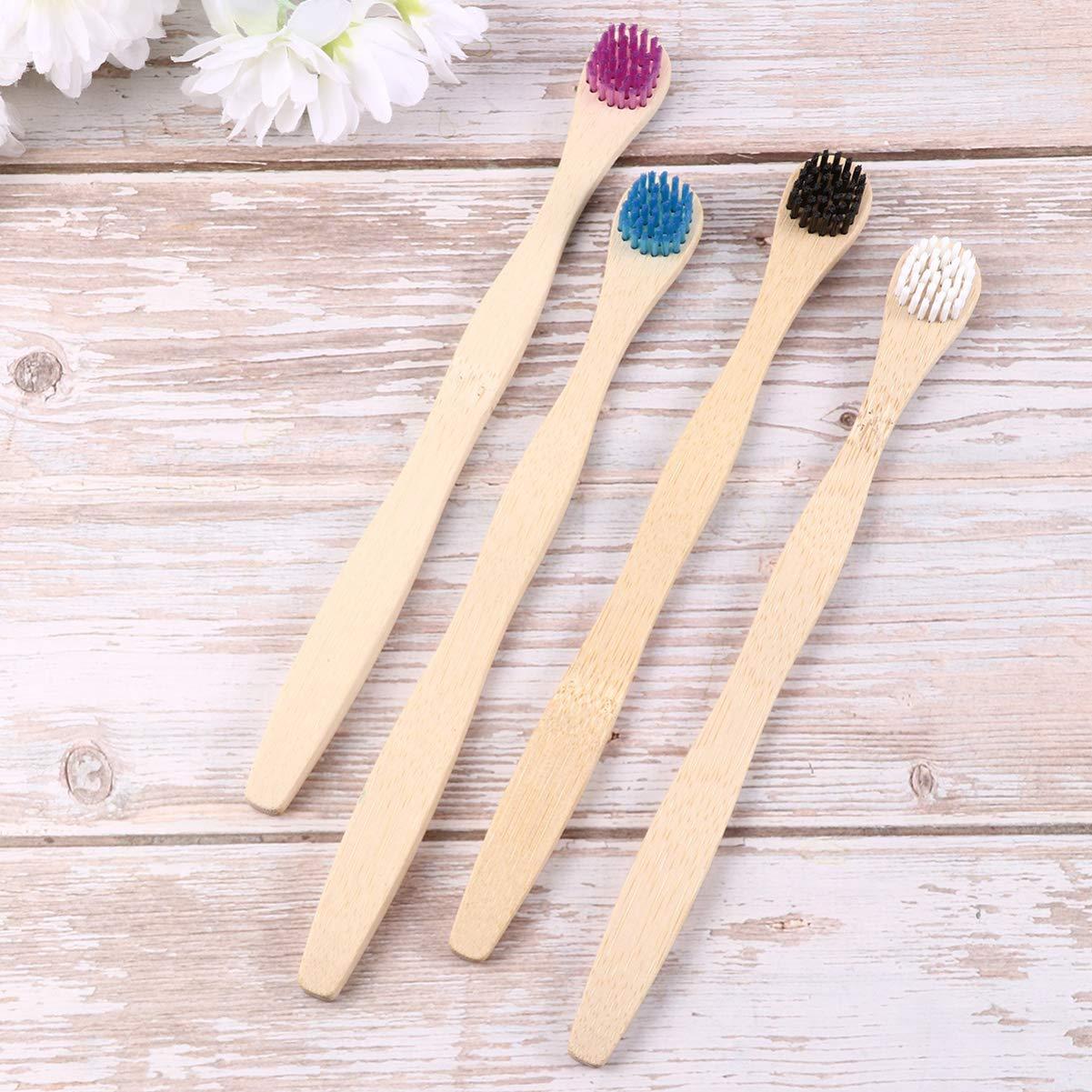 Milisten Tongue Brush Eliminate Bad Breath Scraper Bamboo Toothbrush for Oral Deeply Cleaning (White Blue Black Violet) Cleaner Tongue Cleaner