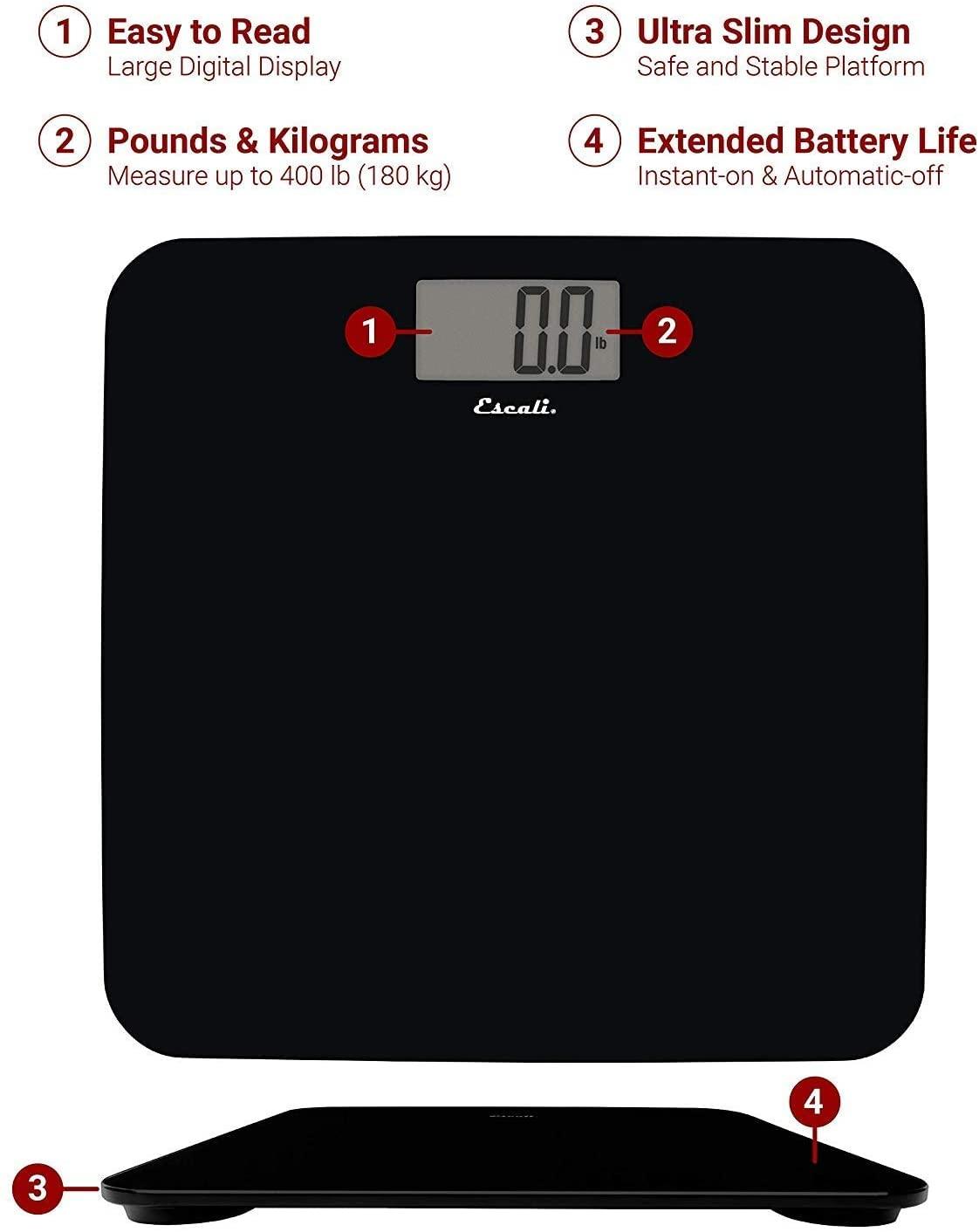 Escali Escali Primo Kitchen and Bathroom Bundle - P115C Digital Kitchen Scale, Chrome, 11 Pound Capacity, and B180SB Slim Glass Bathroom Scale, Black, 400 Pound Capacity, Digital Display