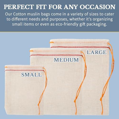Celestial Gifts Celestial Gifts Muslin Bags - Drawstring Bags Small 25pcs - 3x5, Reusable Tea Bags, Jewelry Gift, Spice and Cotton Gift Sachet Bags - 100% Cotton - Made in USA - (Red Hem & Orange Drawstring)