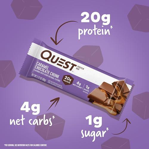 Quest Nutrition Quest Caramel Chocolate Chunk & Dipped Cookies & Cream Protein Bars Bundle, High Protein, Low Carb, Gluten Free, Keto Friendly, 12 Count (2 Packs of 12 Count Bars)