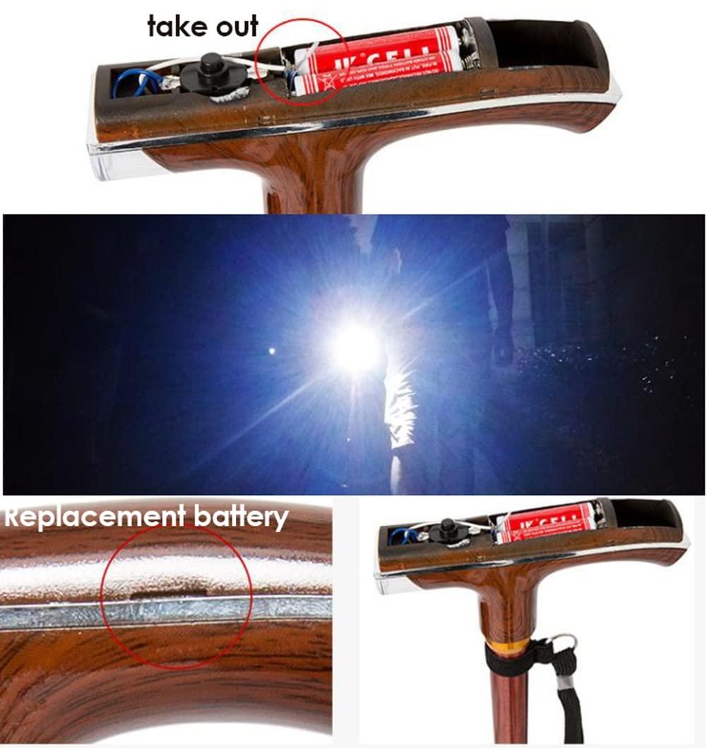 HEBEHO HEBEHO Quad Cane for Elderly, Adjustable Cane with LED Light, Aluminum Walking Cane for Men, Women, 360 Swivel Pivot Tip, Heavy Duty Walking Stick with Wrist Strap (Color : Brown)