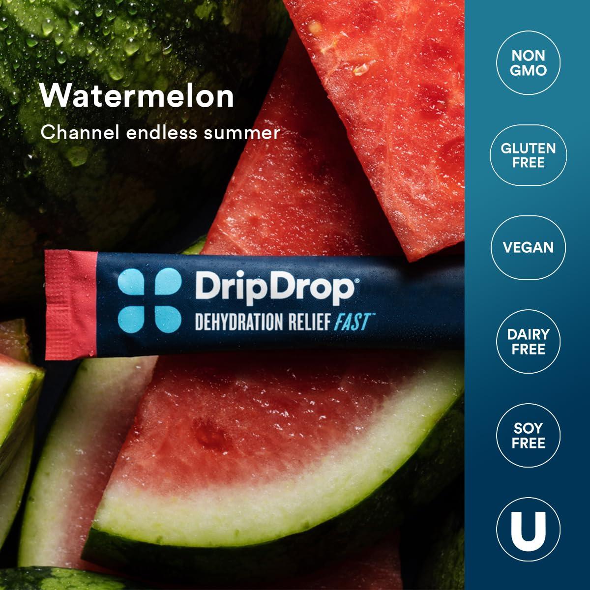 DripDrop DripDrop Hydration - Watermelon - Electrolyte Drink Mix Single Serve Hydration Powder Packets | Non-GMO, Gluten Free, Vegan | 32 Sticks