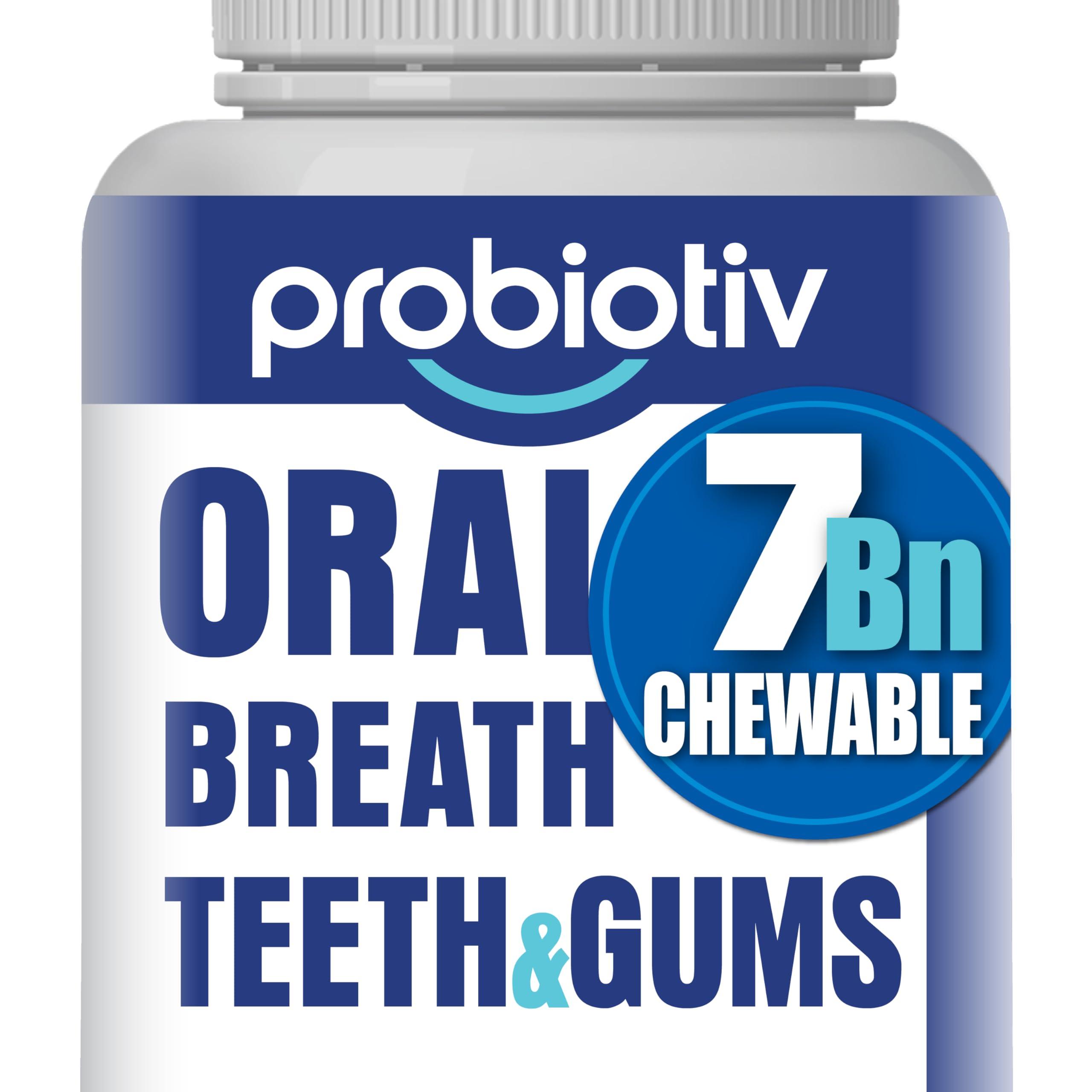Probiotiv Probiotiv Oral Probiotics for Mouth Bad Breath 7 Billion CFU - Chewable Dental Probiotics for Teeth and Gums, Fresh Breath Freshener, Combats Dry Mouth, Halitosis, Tonsil Stone & Gingivitis Treatment