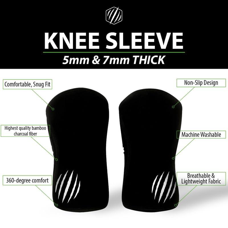 Bear KompleX Bear KompleX Compression Knee Sleeves, Fitness & Support for Workouts & Running. Sold in Pairs-Training, Weightlifting, Wrestling, Squats & Gym Use. 5mm&7mm Thick, Multicolor Options