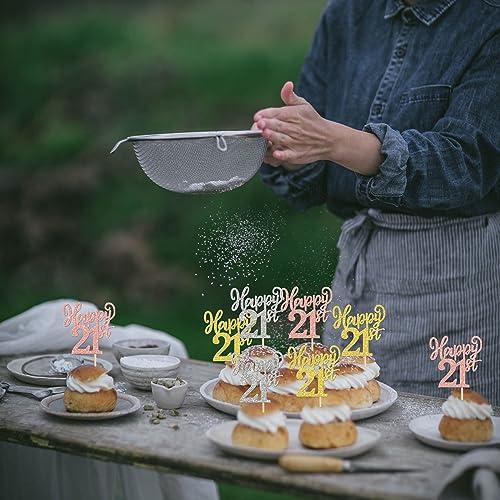ZHUOWEISM 24PCS Happy 21st Cupcake Toppers Gold Rose Gold Silver Glitter Twenty One Cheers to 21 Years Number 21 Birthday Cupcake Picks for Happy 21st Birthday Wedding Anniversary Party Cake Decorations