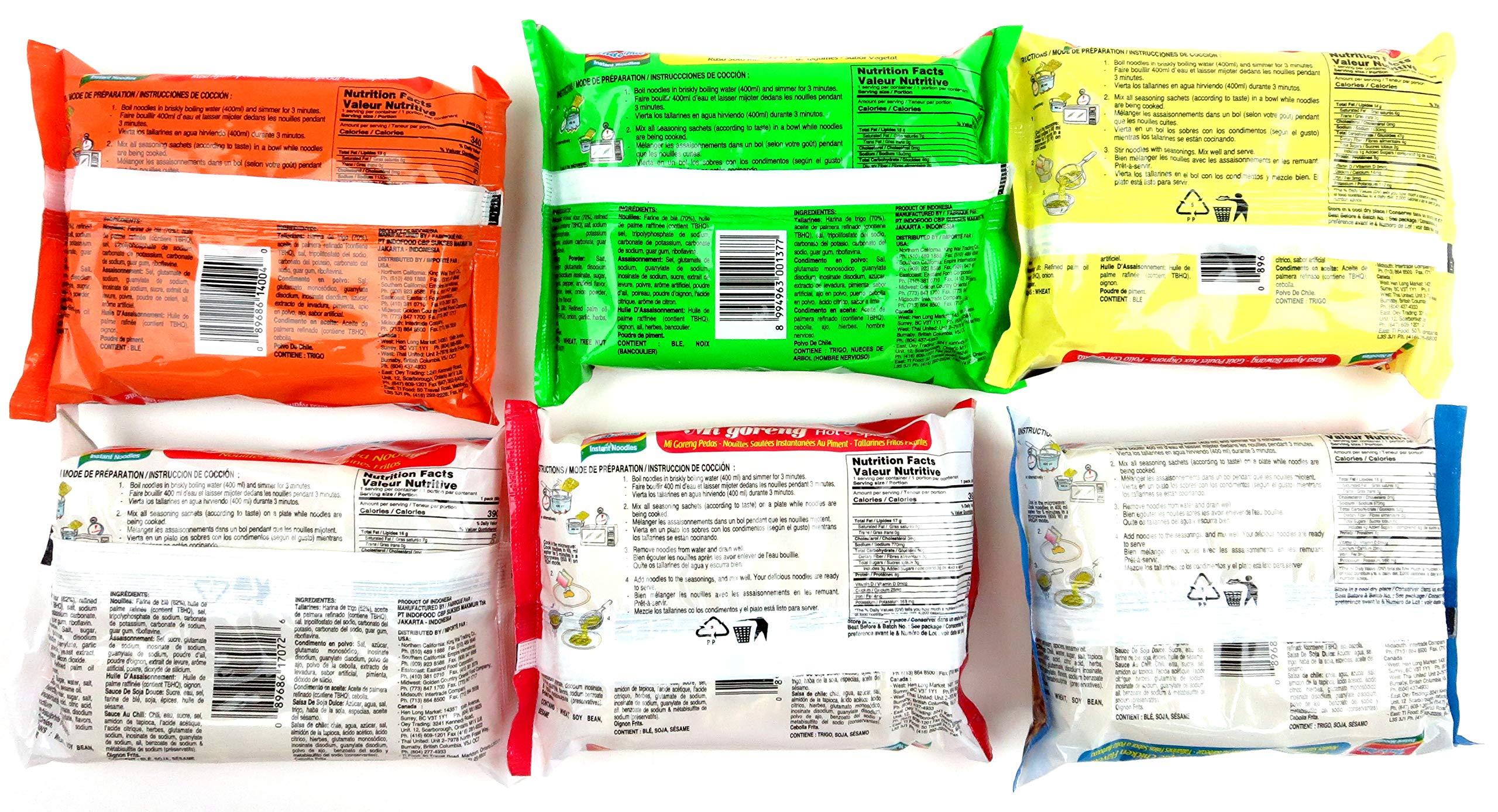 Black Tie Mercantile Indomie Mi Goreng Instant Noodles 6-Flavor Variety: One Packet Each in a BlackTie Box (6 Items Total)