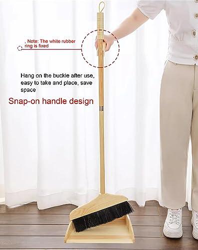 VIDECOR VIDECOR Wooden Broom and Dustpan Long Handle Bristles Upright Set for Home Kitchen Lobby,Household Dust Pan Combo, for Indoor Outdoor Household Cleaning and Sweeping