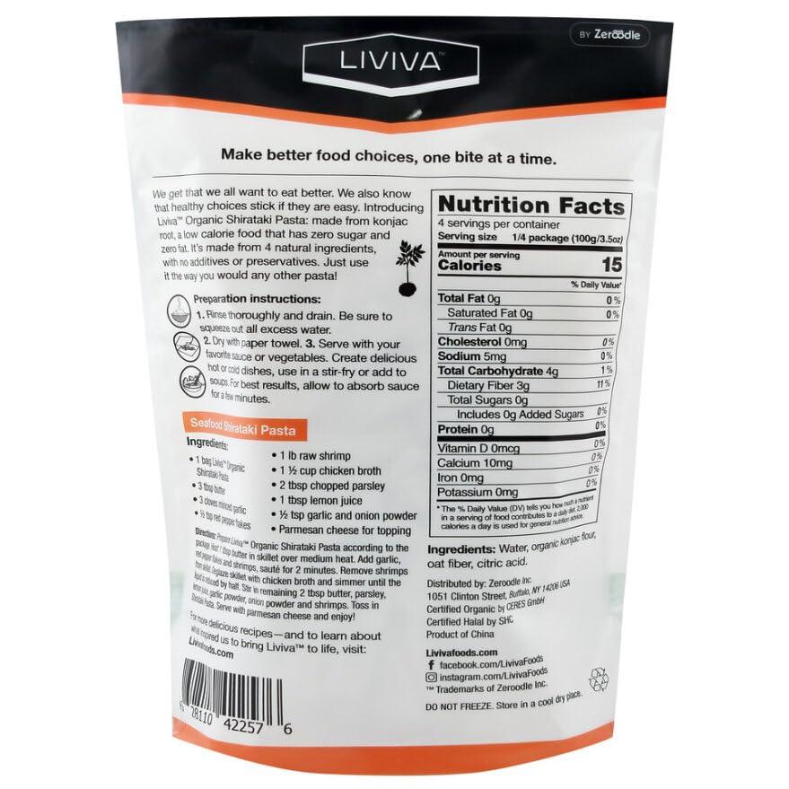 LIVIVA LIVIVA Organic Shirataki Penne with Oat Fiber, Low-Calorie Pasta made from Konjac Root, Non-GMO, Gluten Free and Keto Certified, 14.11 Ounce (Pack of 6)