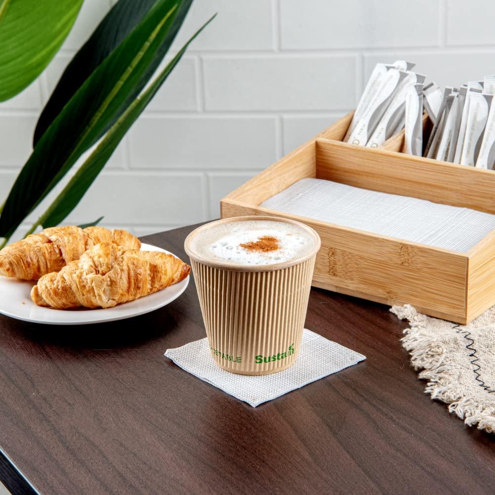 Restaurantware Restaurantware-Sustain 8 Ounce BPI-Certified Hot Cups, 500 Insulated Ripple Coffee Cups - Lids Sold Separately, Leakproof PLA Coating, Compostable Kraft Paper Cups, For Hot Or Cold Drinks