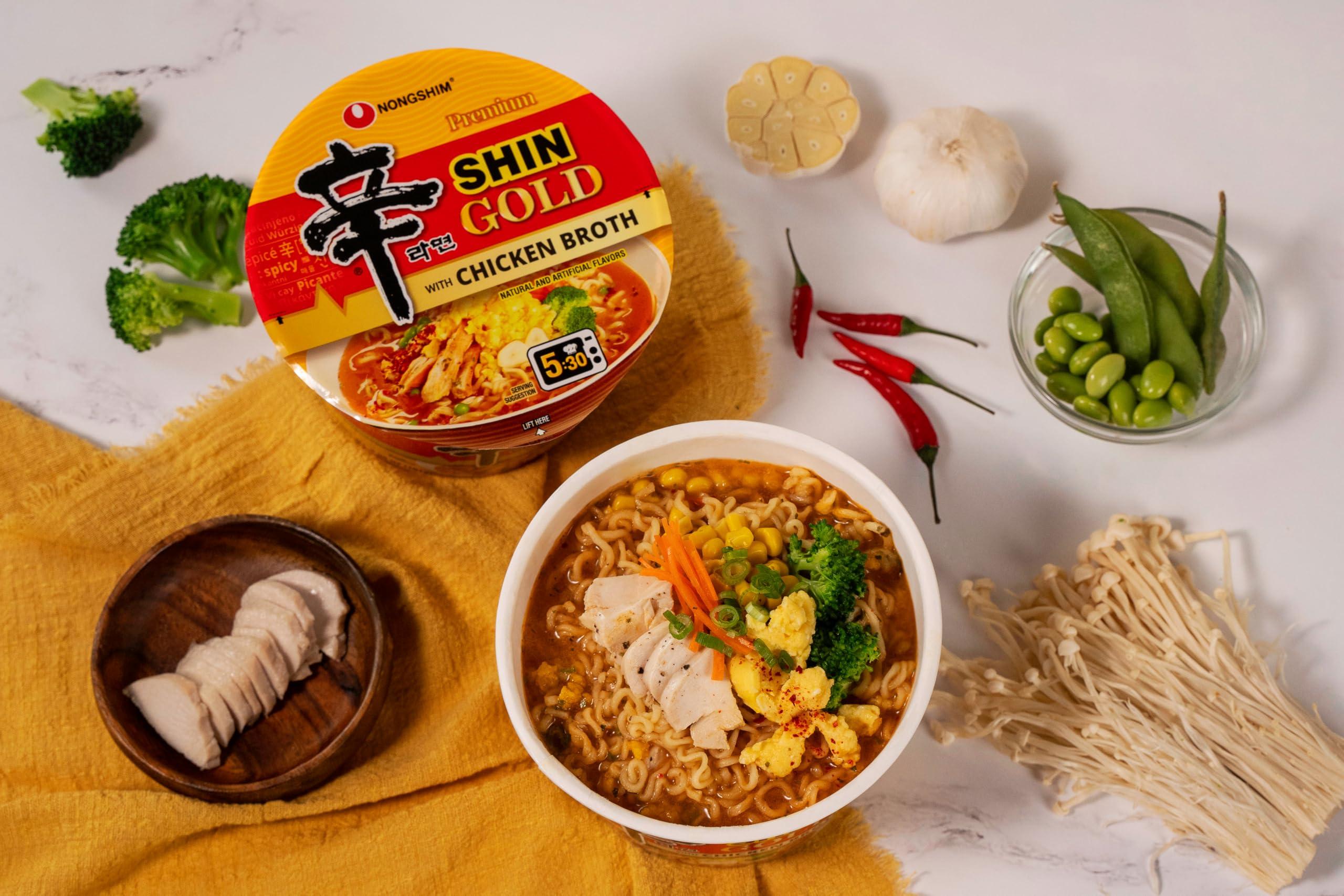 Nongshim Nongshim Gourmet Shin Gold, 6 pack Big Bowl, Rich Spicy Chicken Broth, Sauce Packet, Premium Microwavable Instant Ramyun Soup Mix, Savory & Rich