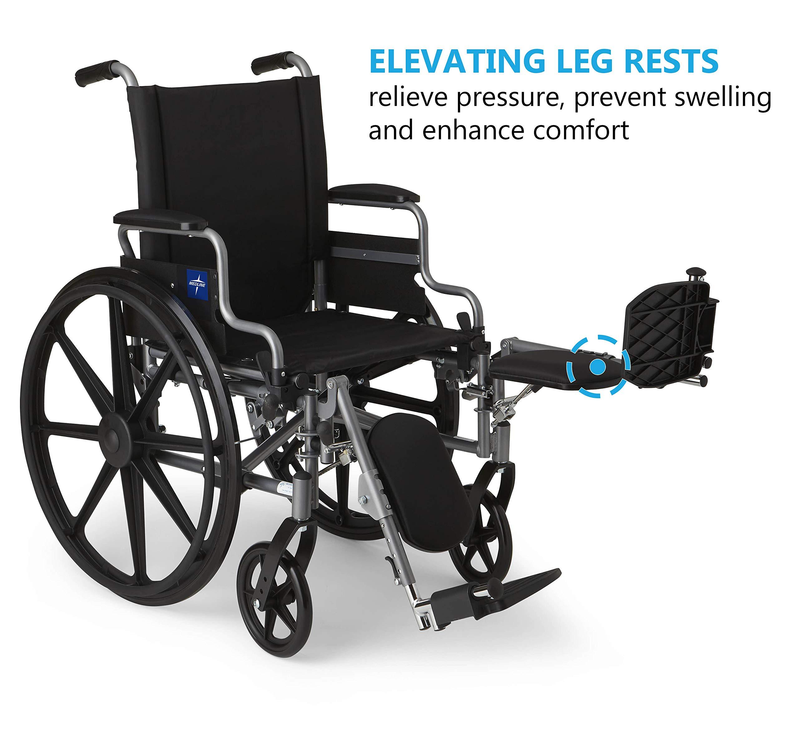 Medline Medline K4 Basic Lightweight Wheelchair with 16\" Wide Seat, Desk-Length Arms, and Elevating Leg Rests, 300 lb. Weight Capacity - Durable, Portable, and Comfortable Mobility Aid