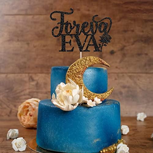 Talorine Talorine Foreva Eva Cake Topper, Wedding Rehearsal Cake Topper Supplies, Engagement, Bridal Shower, Bachelorette Party Cake Decoration Supplies (Black Glitter)