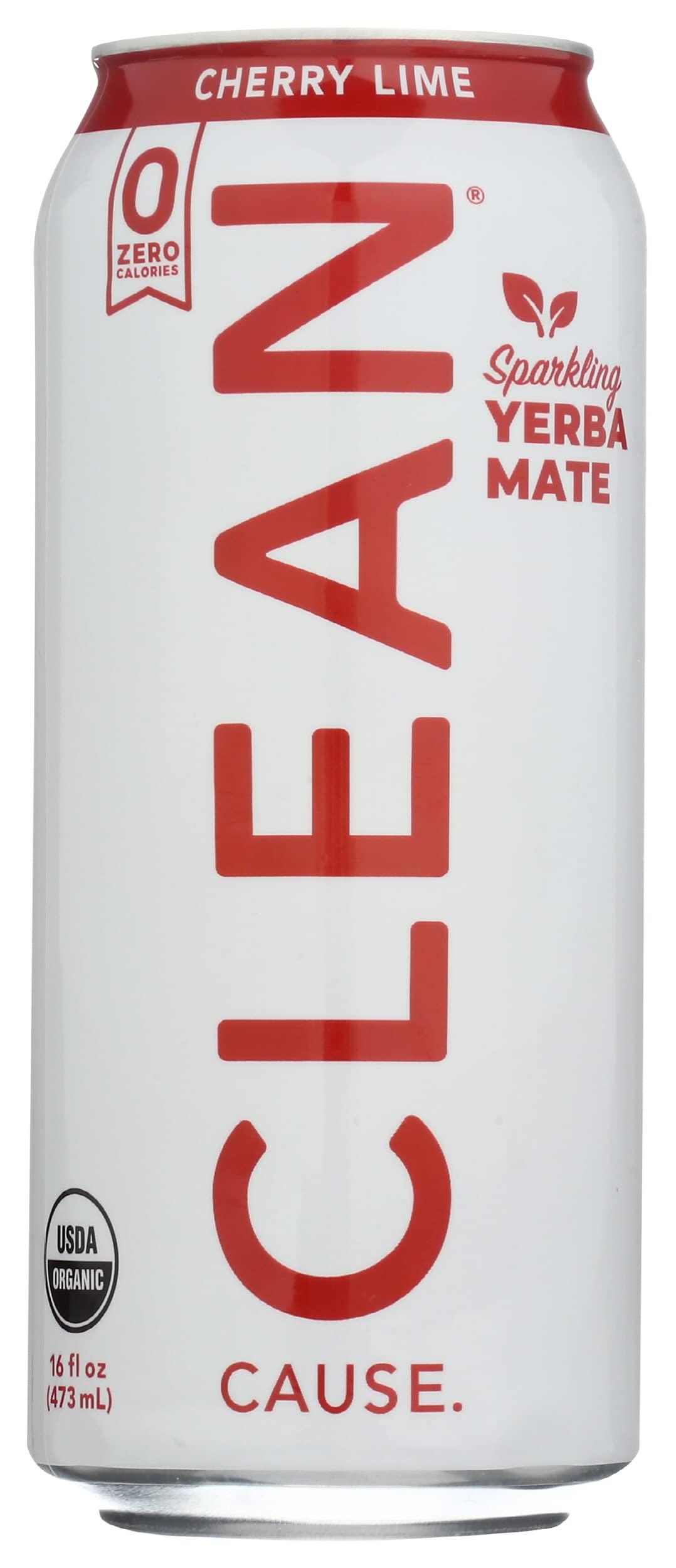 CLEAN CAUSE. Clean Cause Organic Zero Calorie Cherry Lime Sparkling Yerba Mate 16 oz (Pack of 12)