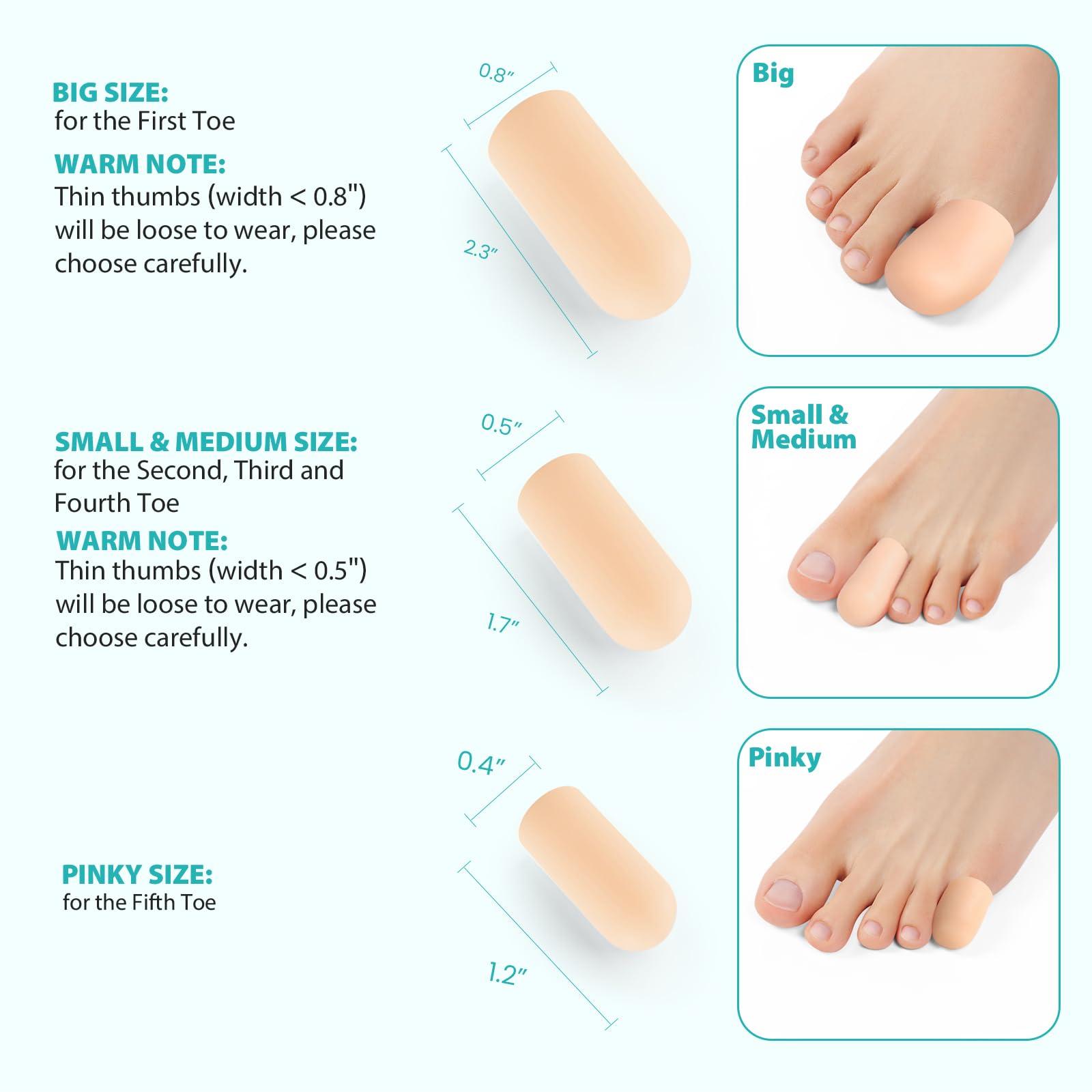 Promifun Promifun Silicone Toe Protectors,4 Pairs Soft Gel Toe Protectors for Men & Women-Toe Caps for Foot Pain Relief-Toe Sleeves for Ingrown Toenails, Corns, Calluses, Blisters(Skin Color+4S)