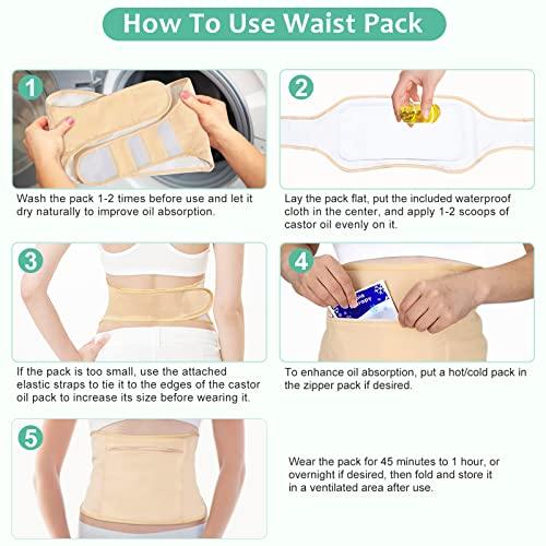 MRLI Castor Oil Pack Wrap, MRLI 5 Pack Castor Oil Pack for Liver Detox, Organic Cotton Flannel for Castor Oil Pack, Reusable Castor Oil Pack Kit for Thyroid Neck with Adjustable Elastic Strap