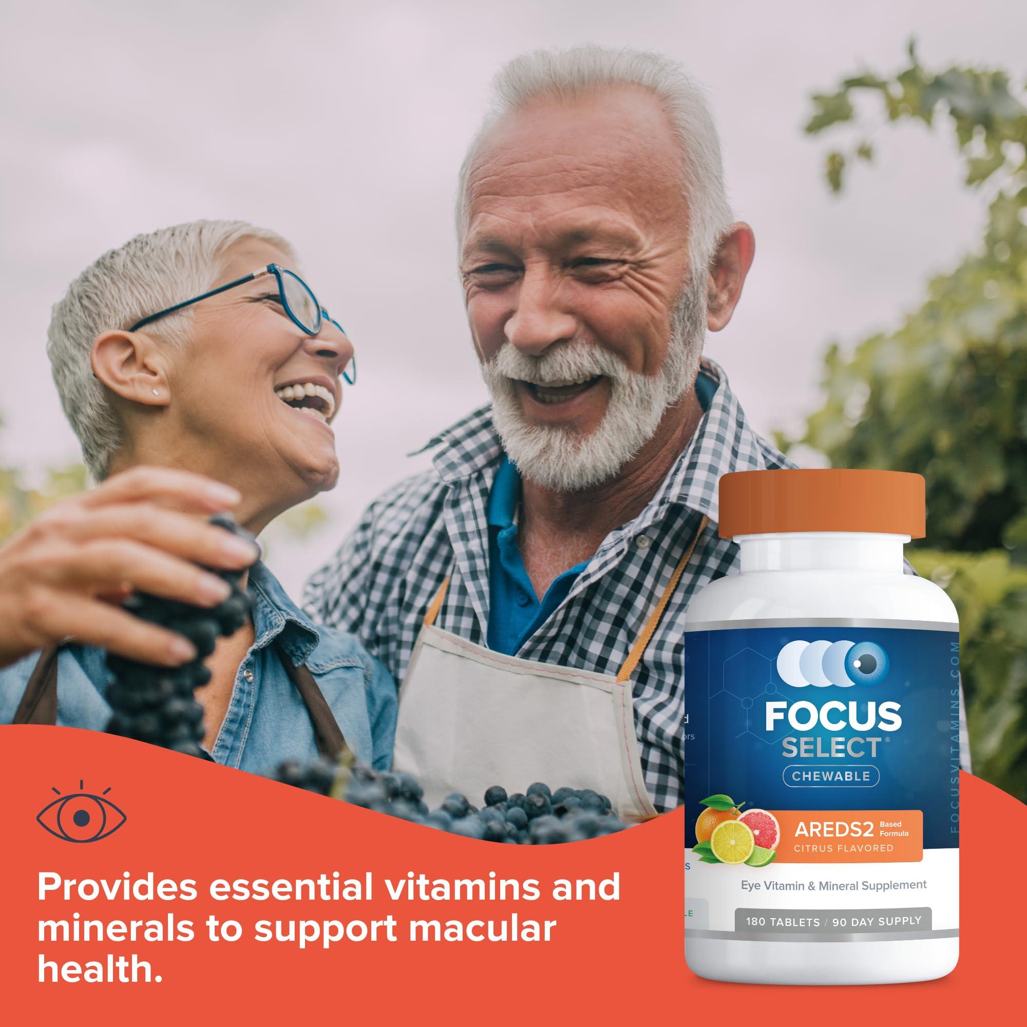 Focus Vision Supplements Focus Select® AREDS2 Based Chewable Eye Vitamin-Mineral Supplement - AREDS2 Based Supplement for Eyes (180 ct. 90 Day Supply) Citrus Flavored AREDS2 Based Eye Chewable - AREDS2 Low Zinc Formula