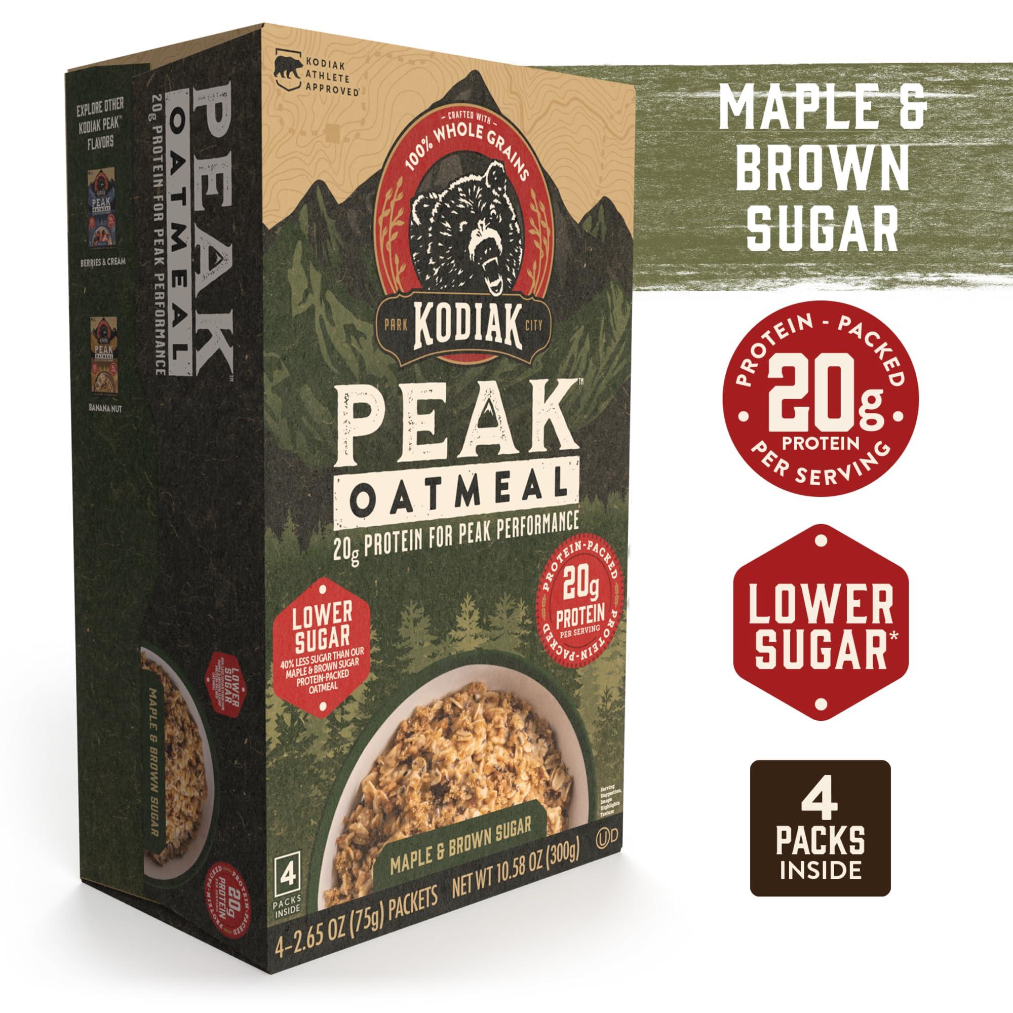 Kodiak Cakes Kodiak Cakes Peak Instant Oatmeal Packets, Maple Brown Sugar, High Protein,100% Whole Grains, 6 box with 4 packets each (Total of 24 packets)
