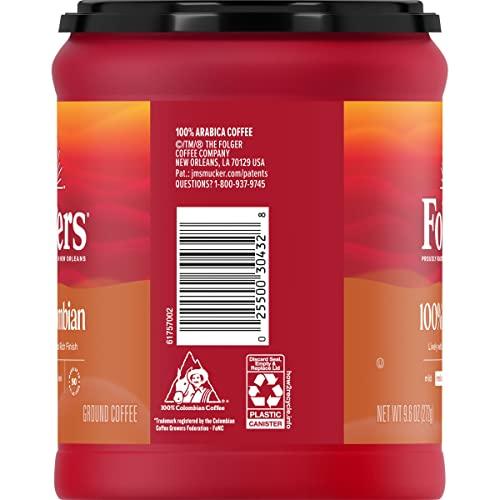 Folgers Folgers 100% Colombian Coffee, Medium Roast Ground Coffee, 9.6 Ounce Canister