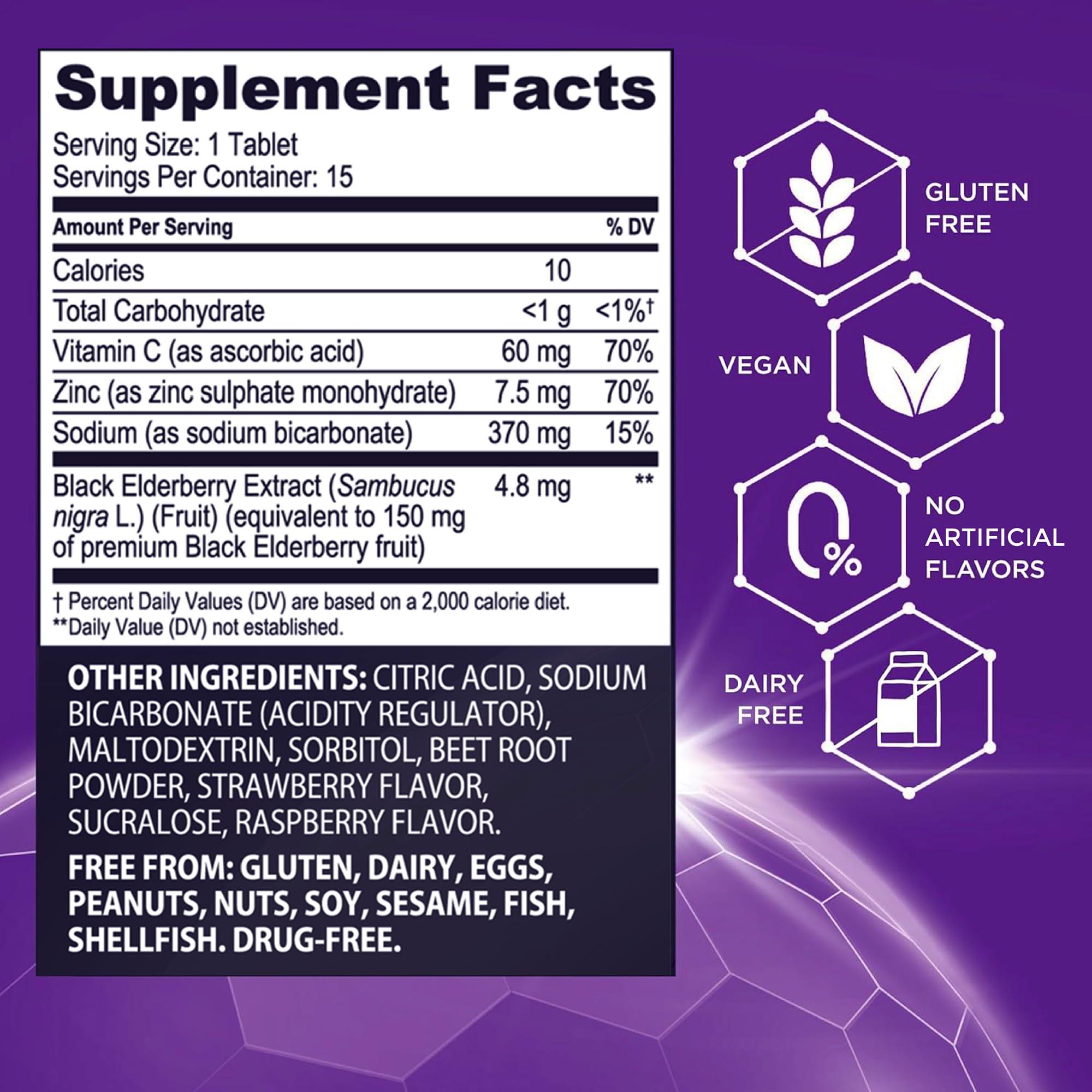 Sambucol Sambucol Black Elderberry Tablets with Vitamin C & Zinc - Immune Support Supplement, Black Elderberry with Zinc and Vitamin C Effervescent Tablets, High Antioxidants, Drink Fizzies - 15 Tablets