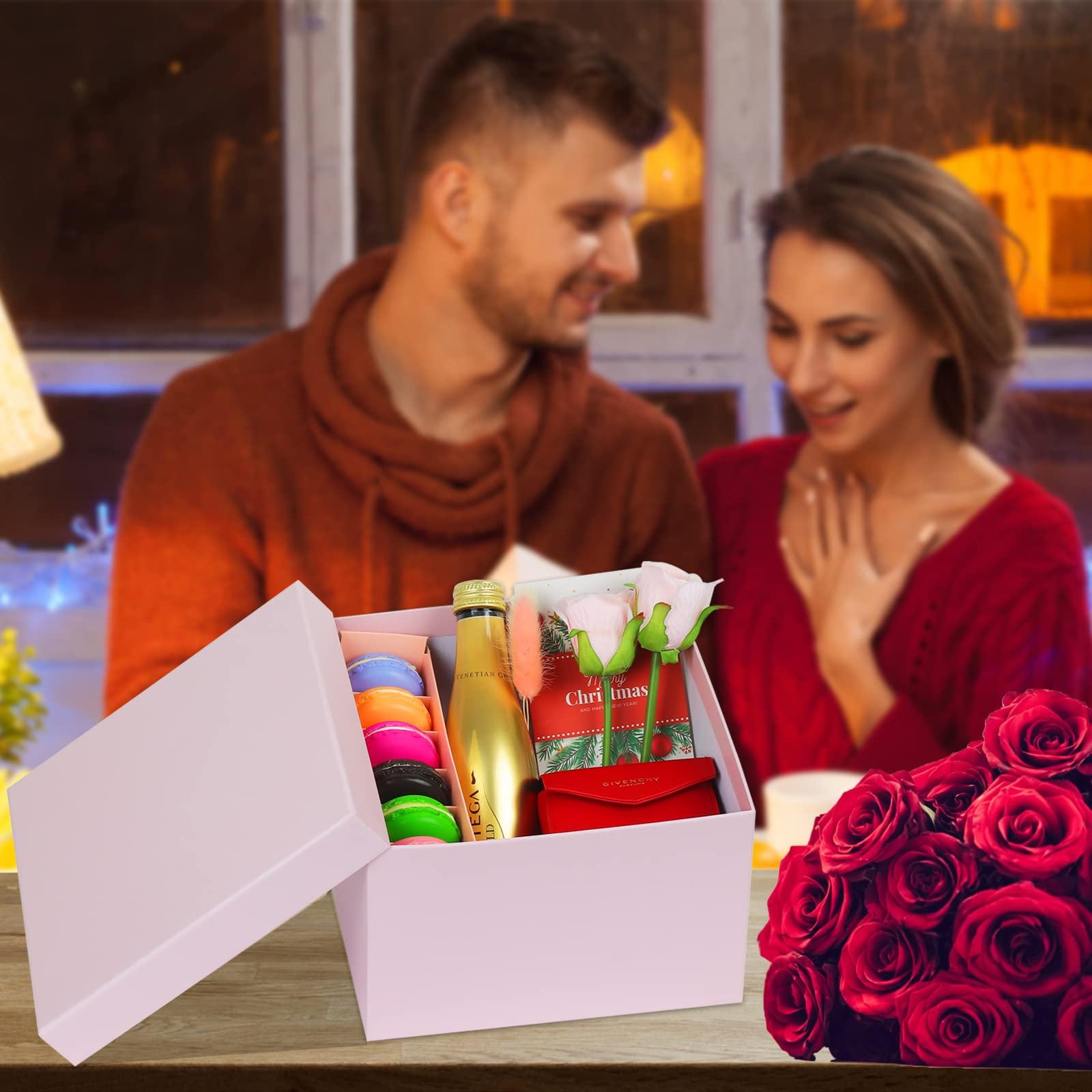 CHARMGIFTBOX CHARMGIFTBOX 5 Pack Large Square Nesting Gift Boxes with Lids for Presents, 4\"-8\" Pink Stacking Gift Box with Ribbon Card for Wedding Birthday Party Valentine Christmas