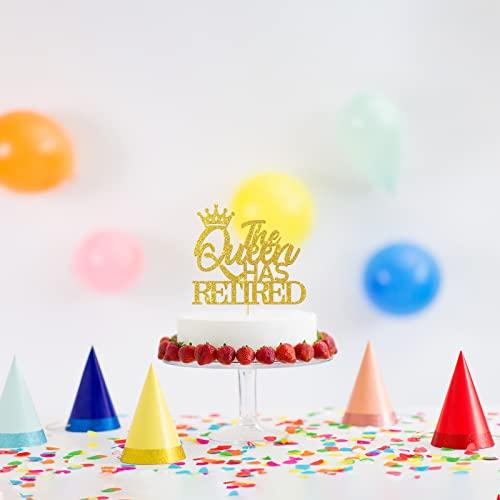 Kaakswa The Queen Has Retired Cake Topper, Retirement Farewell Party Decors, Happy Retirement for Mom Woman, The Legend Has Retired - Official Retired Theme Cake Decorations, Gold