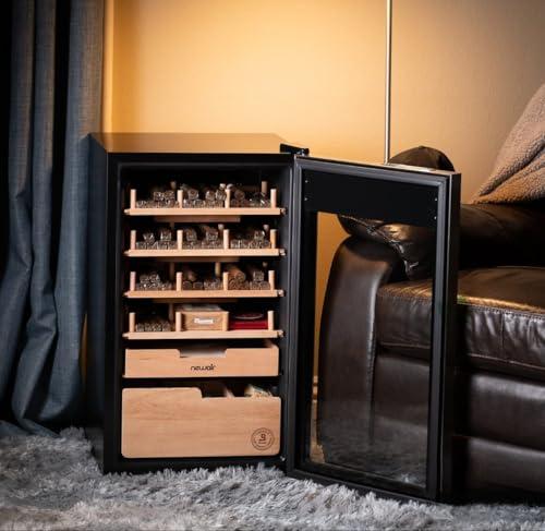 NewAir NewAir x Boveda 500 Count Electric Humidor, Spanish Cedar Shelves with Temperature Control, Cigar Humidor Box with Built-In Boveda Humidity Control in Stainless Steel