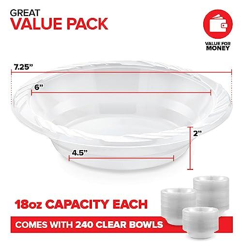Stock Your Home Stock Your Home (240-Count) Elegant 18 oz Clear Plastic Bowls for Parties, Large Disposable Bowl for Fancy Dinner or Cocktail Party, Soup and Salad, Thick and Sturdy