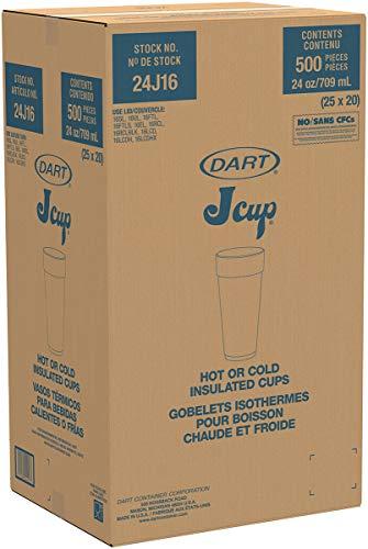 DART DART 24J16 Drink Foam Cups, Hot/Cold, 24oz, White, 25 Per Bag (Case of 20 Bags) (DCC24J16)