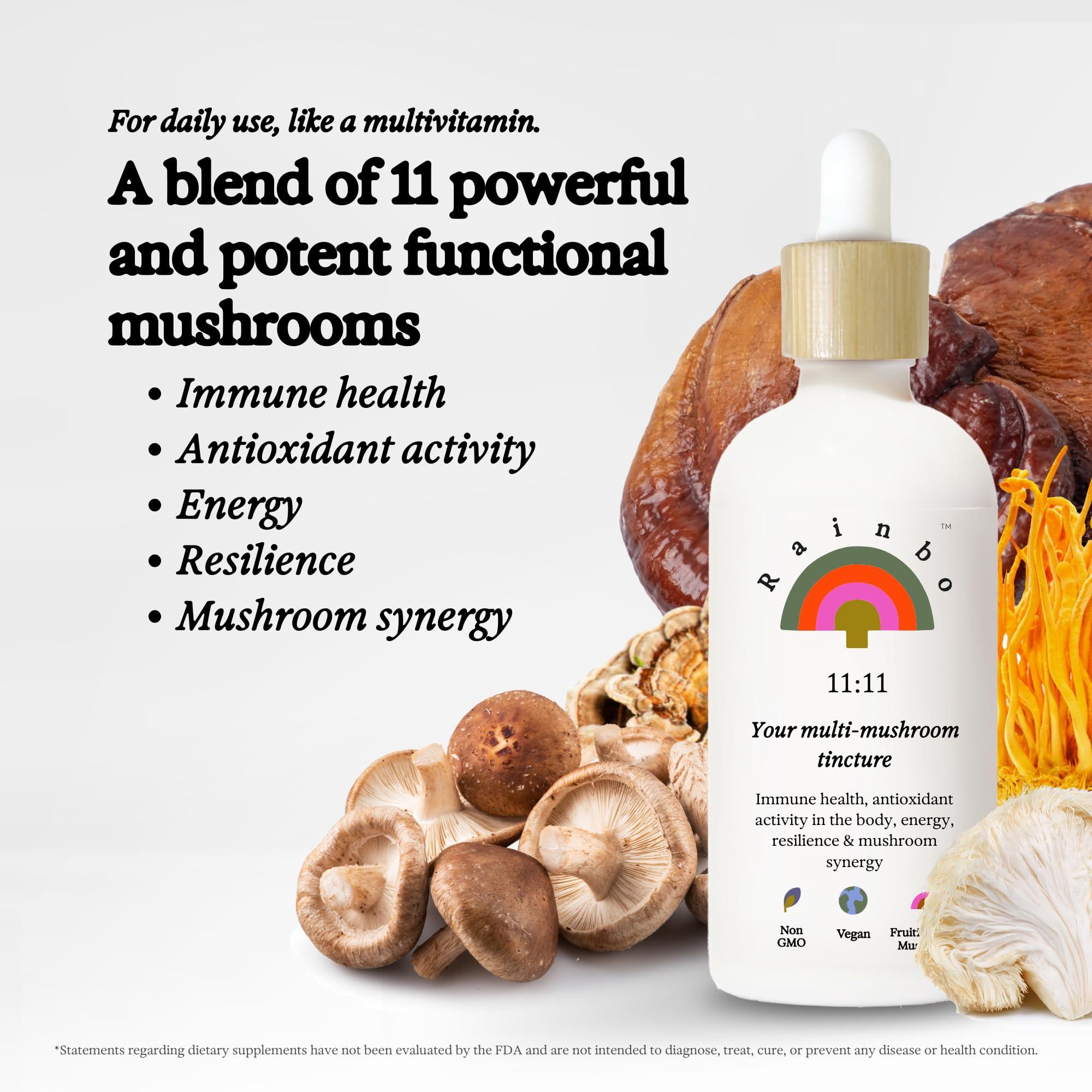 Rainbo Rainbo Mushroom Bundle, 11:11 Multi Mushroom Extract + Reishi Mushroom Tincture, Dual Extract Daily Mushroom Tinctures for Comprehensive Immune Support, Vegan Liquid Mushroom Supplements