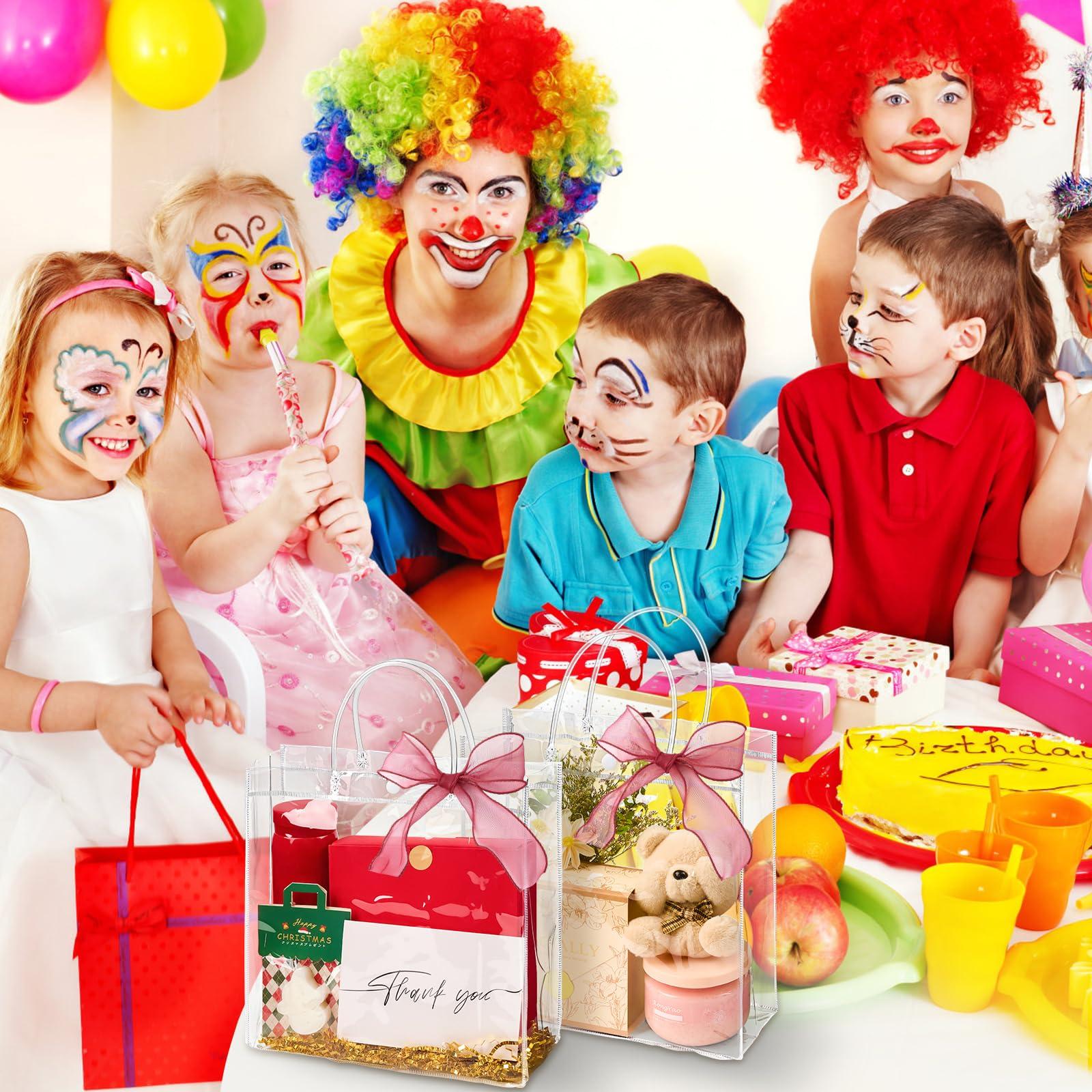 Jutieuo Jutieuo 20 Pack Clear Plastic Gift Bags with Handle, 9.84\" x 9.84\" x 3.54\", Reusable Transparent PVC Gift Wrap Tote Bags Bulk with Ribbons for Wedding, Baby Shower, Birthday Party Favor Bags