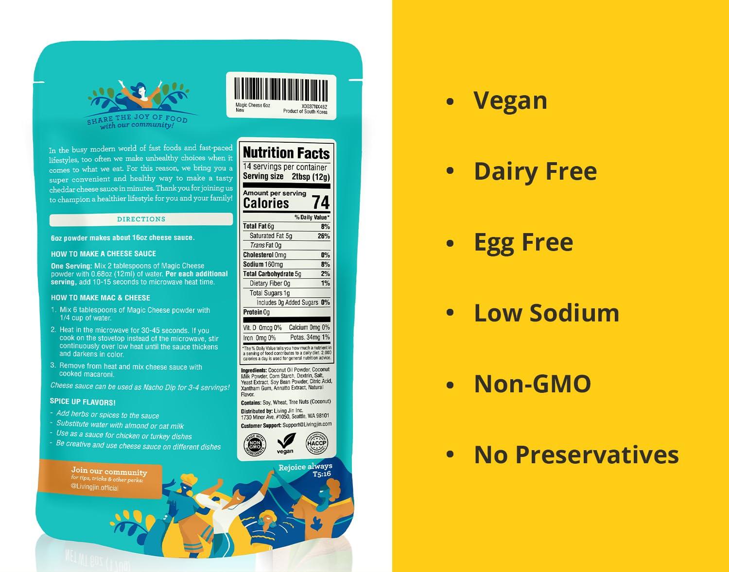 LIVING JIN Vegan Cheese Powder for making Vegan Cheese Sauce, Dairy Free Cheese Powder, Plant Based Cheese, Cheddar Cheese Flavor, Vegan Mac & Cheese, Vegan Nacho Cheese, Cheese Dip (6oz powder makes 14oz sauce)