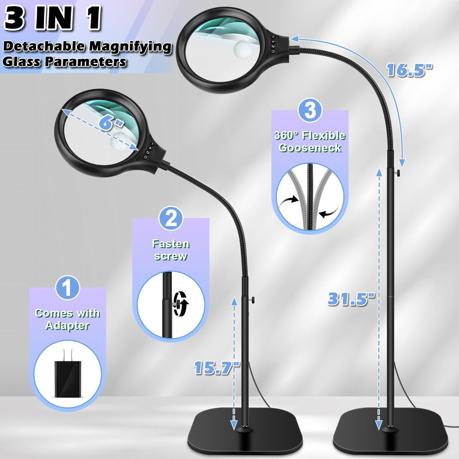 NZQXJXZ 10X 30X Large Floor Magnifying Glass with Light and Stand,36 LED Flexible Gooseneck Floor Magnifying Lamp, Lighted Magnifiers for Reading,Sewing,Crafts,Painting,DIY,Close Work,Repair