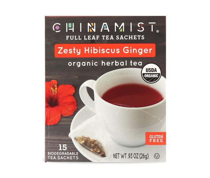 Farmer Brothers China Mist Zesty Hibiscus Ginger Organic Herbal Tea, 15 tea satchets