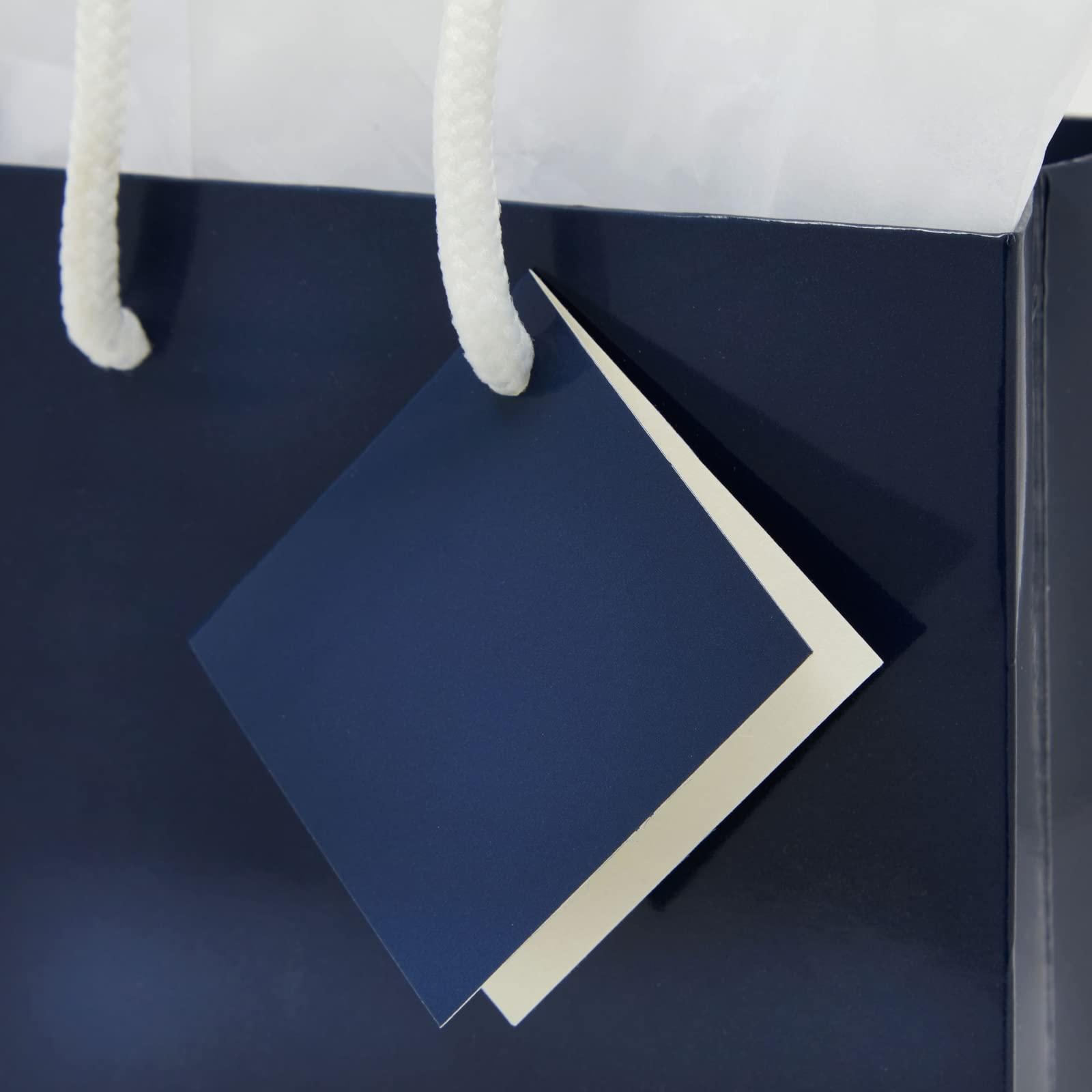 BLUE PANDA BLUE PANDA - 20-Pack Small Paper Gift Bags with Handles, 5.5x2.5x7.9-Inch Goodie with 20 Sheets White Tissue Paper and 20 Hang Tags for Small Business (Navy Blue)