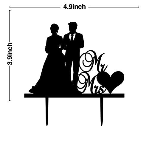 DENOOO Acrylic Cake Toppers for Wedding Romantic Bride & Groom Mr & Mrs Heart-shaped Cake Topper Cake Toppers for Wedding Party Cake Decor Wedding Cake Decoration Engagement Decoration