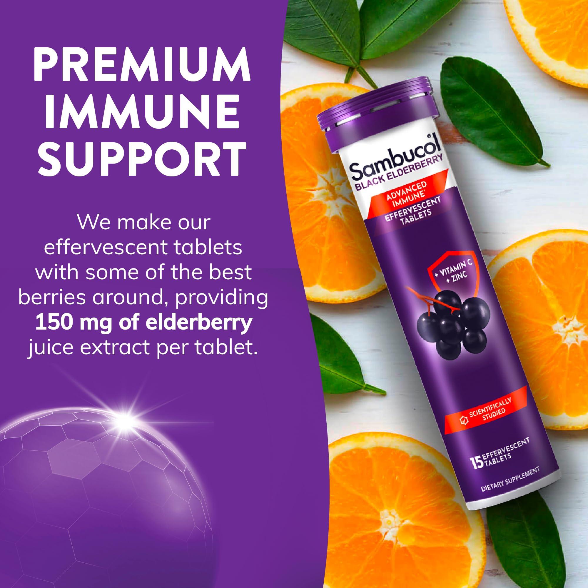 Sambucol Sambucol Black Elderberry Tablets with Vitamin C & Zinc - Immune Support Supplement, Black Elderberry with Zinc and Vitamin C Effervescent Tablets, High Antioxidants, Drink Fizzies - 15 Tablets