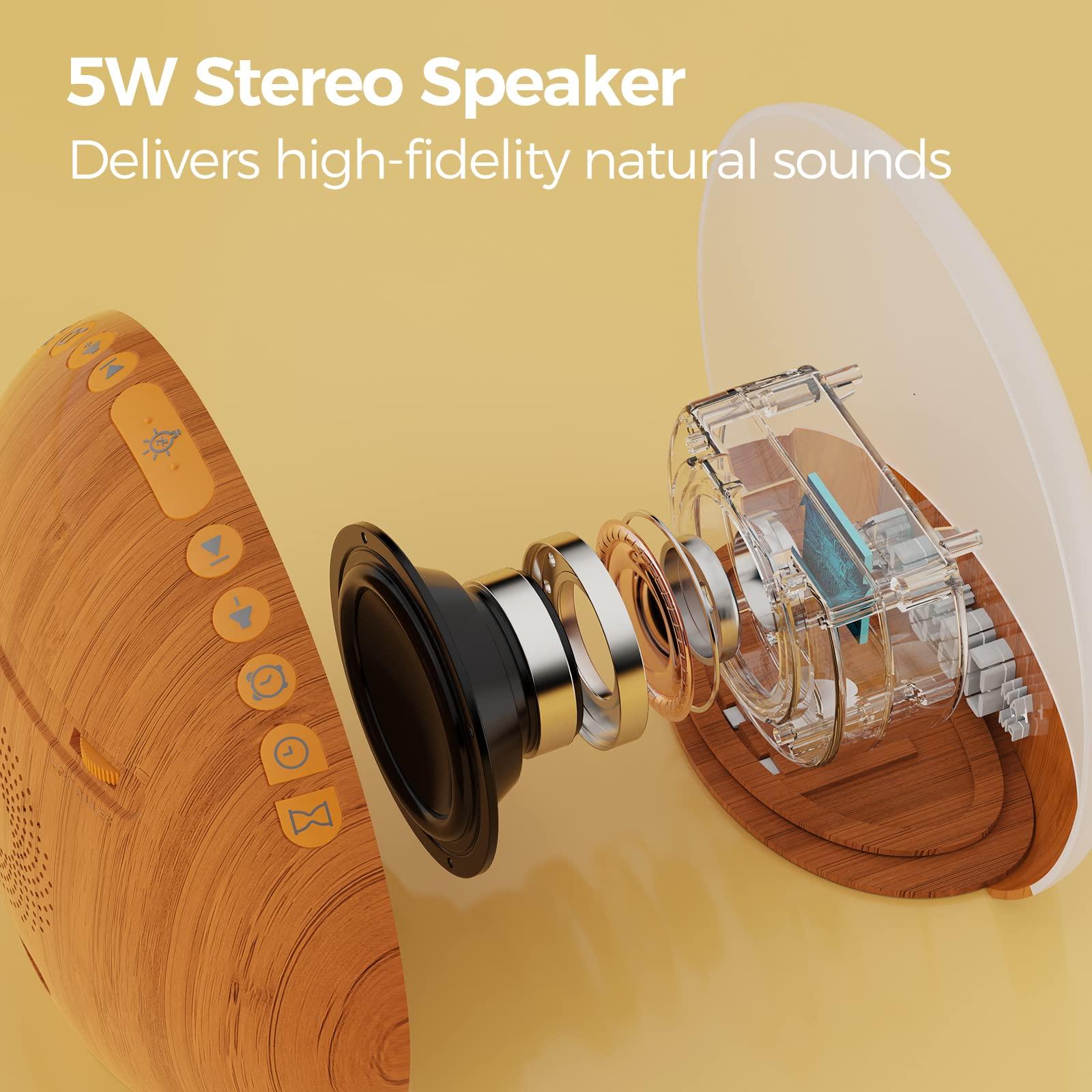 REACHER REACHER Wood Grain Sunrise Alarm Clock and Sound Machine Nightlight, Digital Dimmable Clock for Bedroom, 26 Sleep Sounds, White Noise Machine for Baby, Adults, Wake Up Light Alarm Clock for Kids