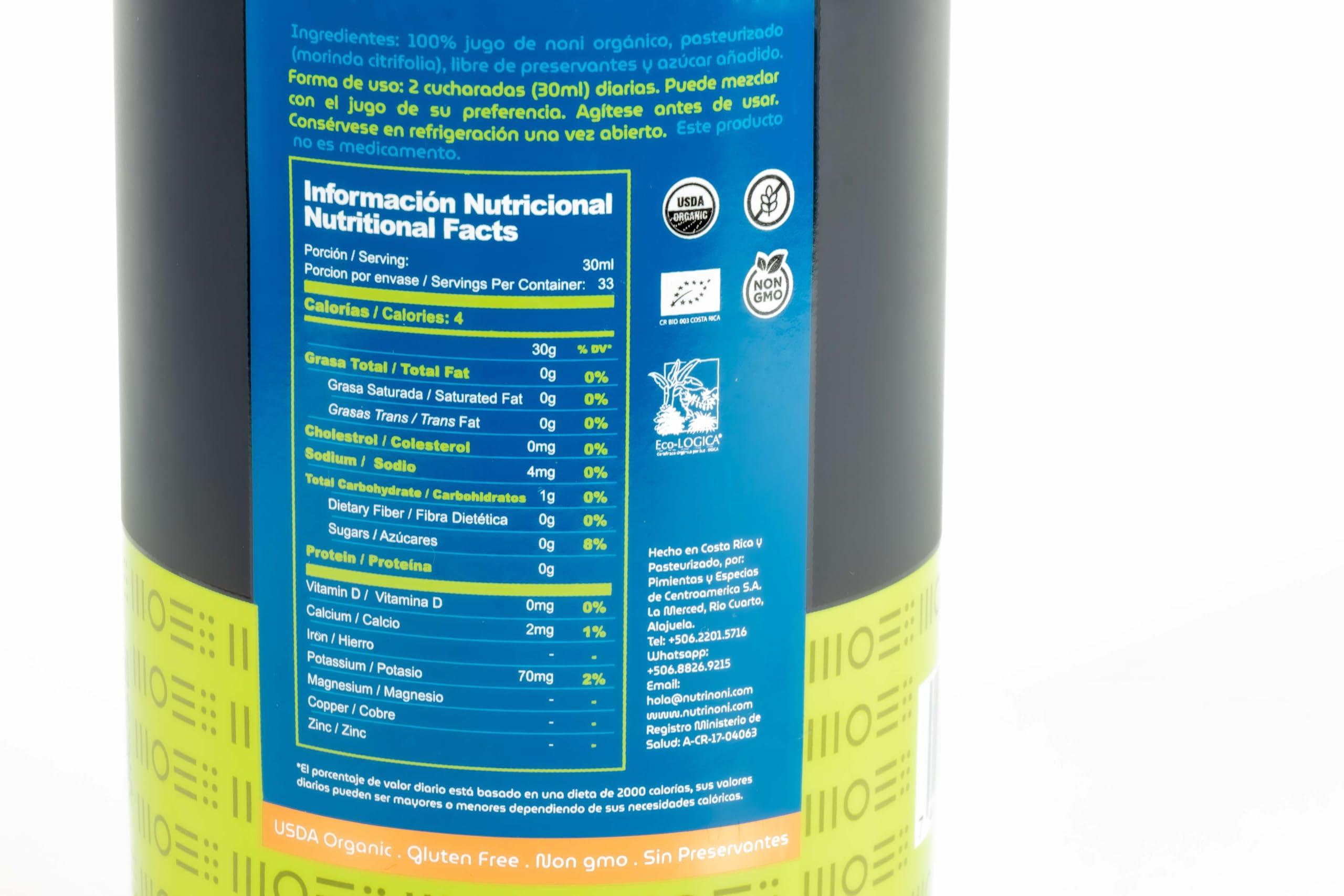 Nutri Noni Nutri Noni 100% pure USDA organic juice from Costa Rica Original Flavor No Added Fruit. 33.8 fl oz. One of nature\'s superfoods