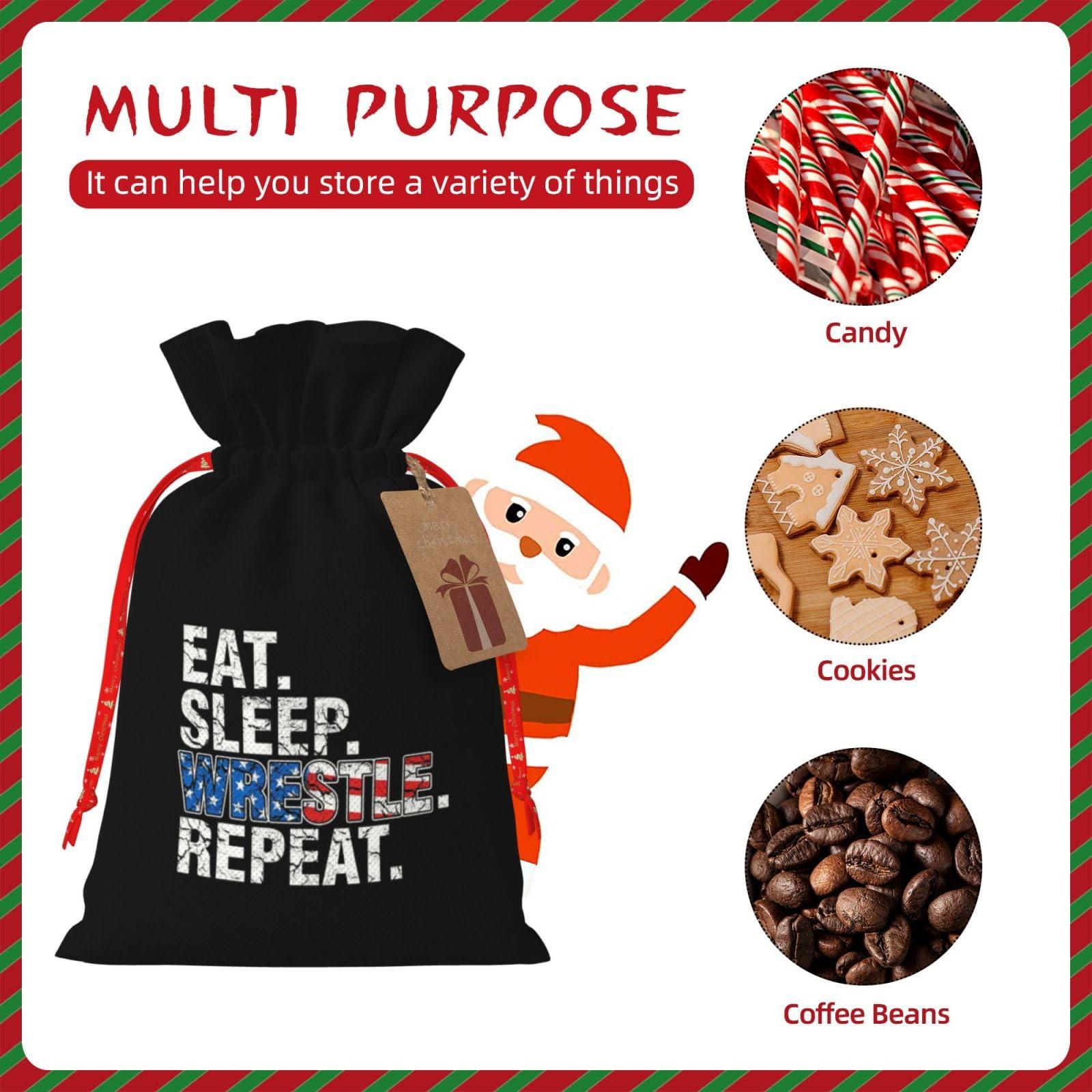 BYOBLU BYOBLU Eat Sleep Wrestle Repeat Wrestling Christmas Gift Bags, Santa Wrapping Bag,With Drawstring And Tags For Reusable