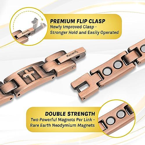 MagnetRX MagnetRX Copper Cross Bracelets for Women Effective Magnetic Womens Bracelet with Cross Adjustable Cross Bracelet with Included Sizing Tool (Cross)