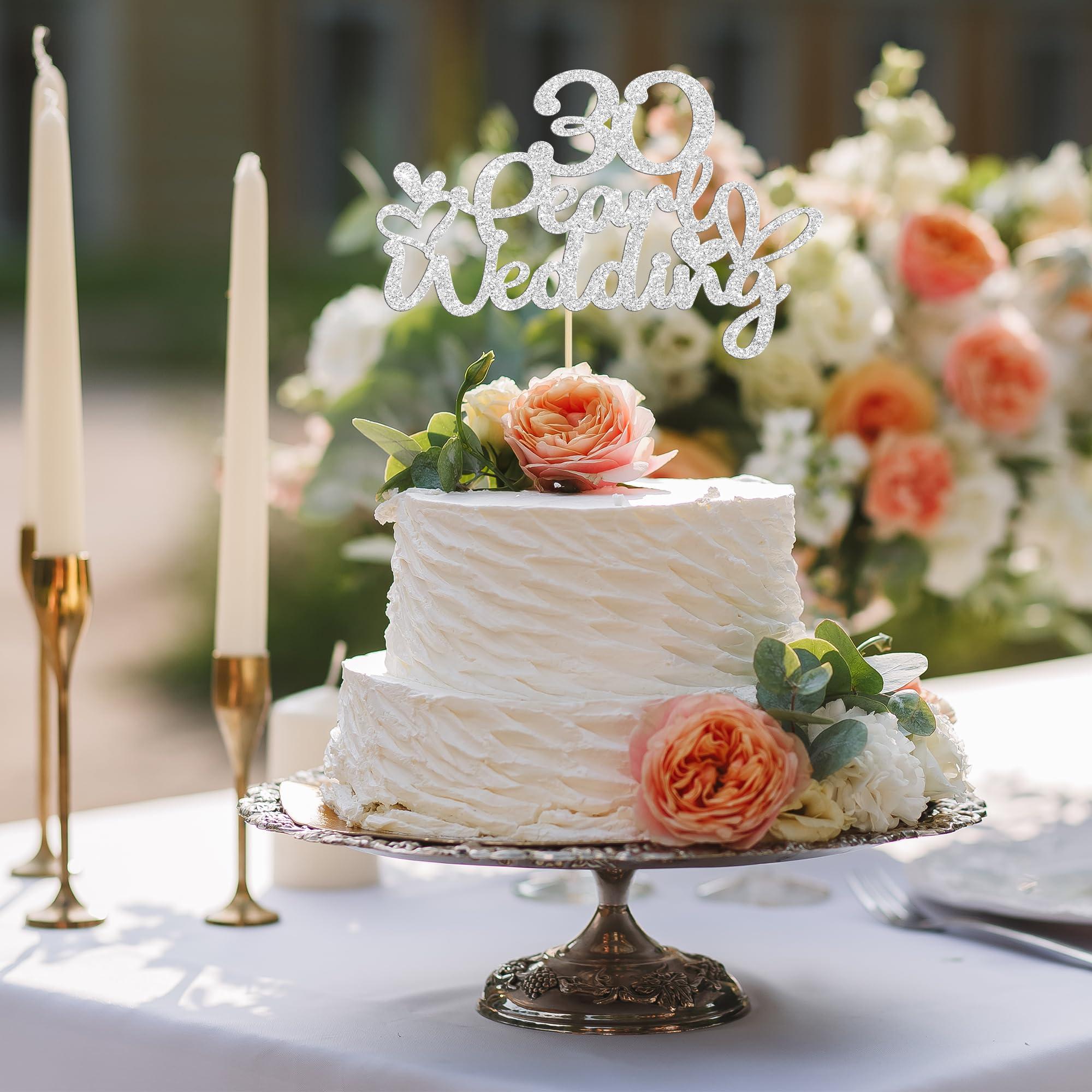 Gyufise Gyufise 1Pcs 30 Pearl Wedding Cake Topper Glitter 30 Pearl Years Cake Pick Decoration for Happy 30th Anniversary Wedding Party Cake Decorations Supplies