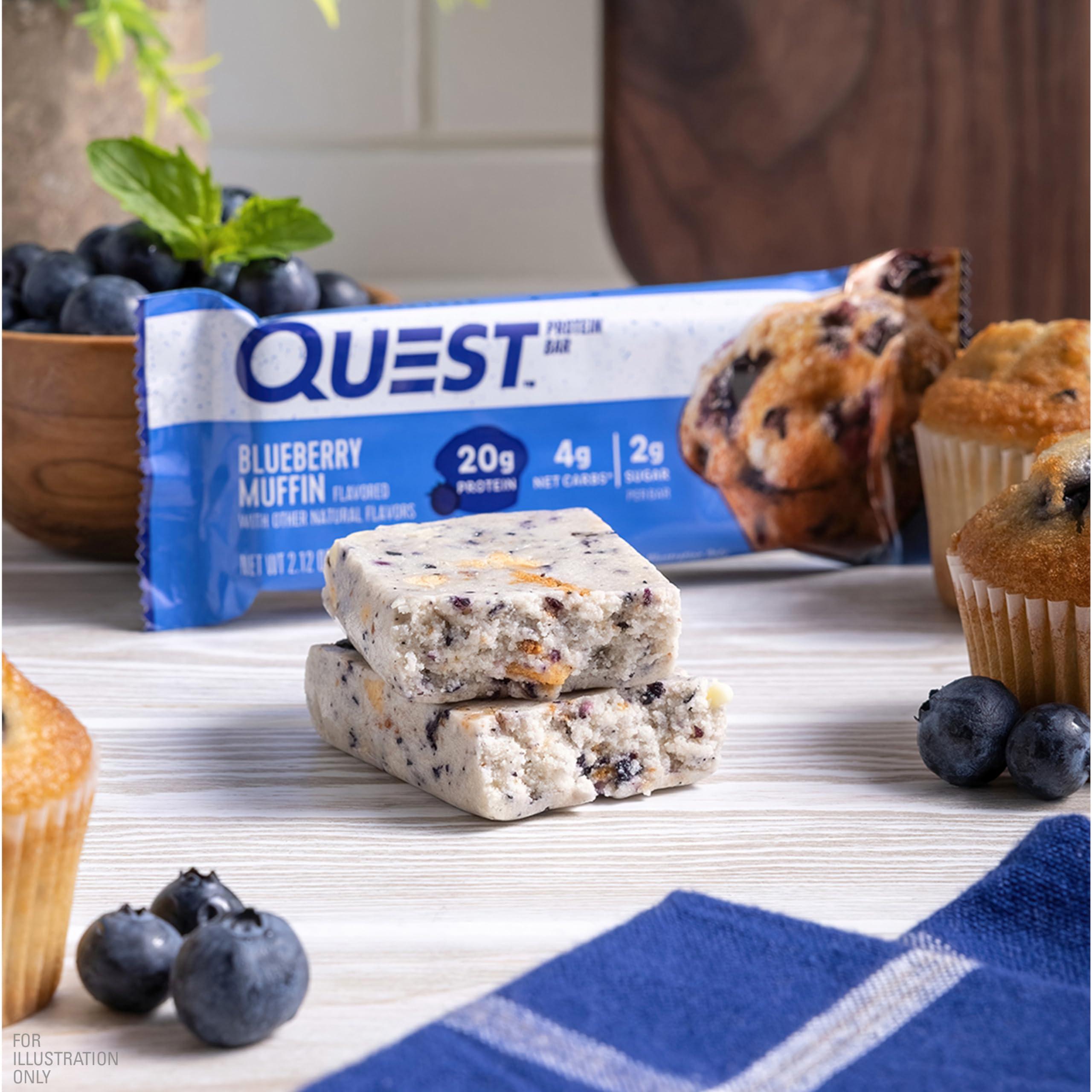 Quest Nutrition Quest Nutrition Blueberry Muffin Protein Bars, 20g Protein, 5g Net Carbs, 2g Sugar, Gluten Free, Keto Friendly, 4 Count