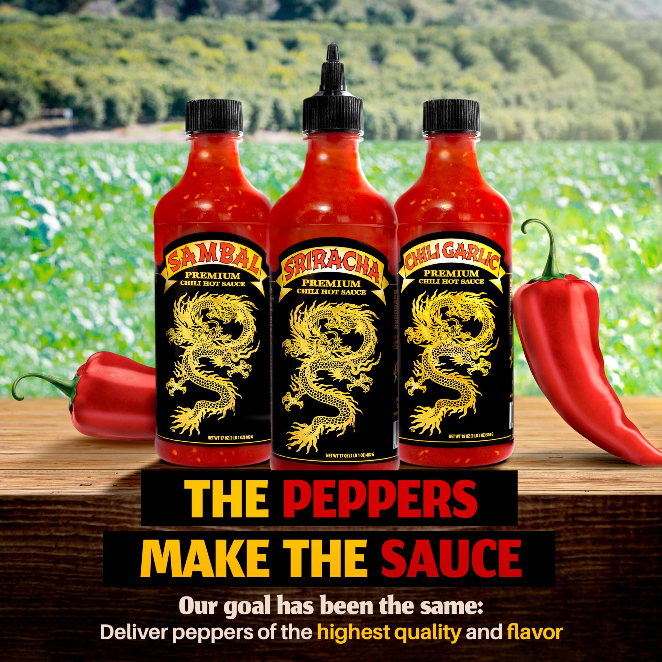 Underwood Ranches Underwood Ranches Limited Edition Dragon Collection Bundle - Sambal, Chili Garlic & Sriracha Flavor, Perfect for Any Dish! - Made from Red Jalapeno Peppers That Started the Sriracha Movement