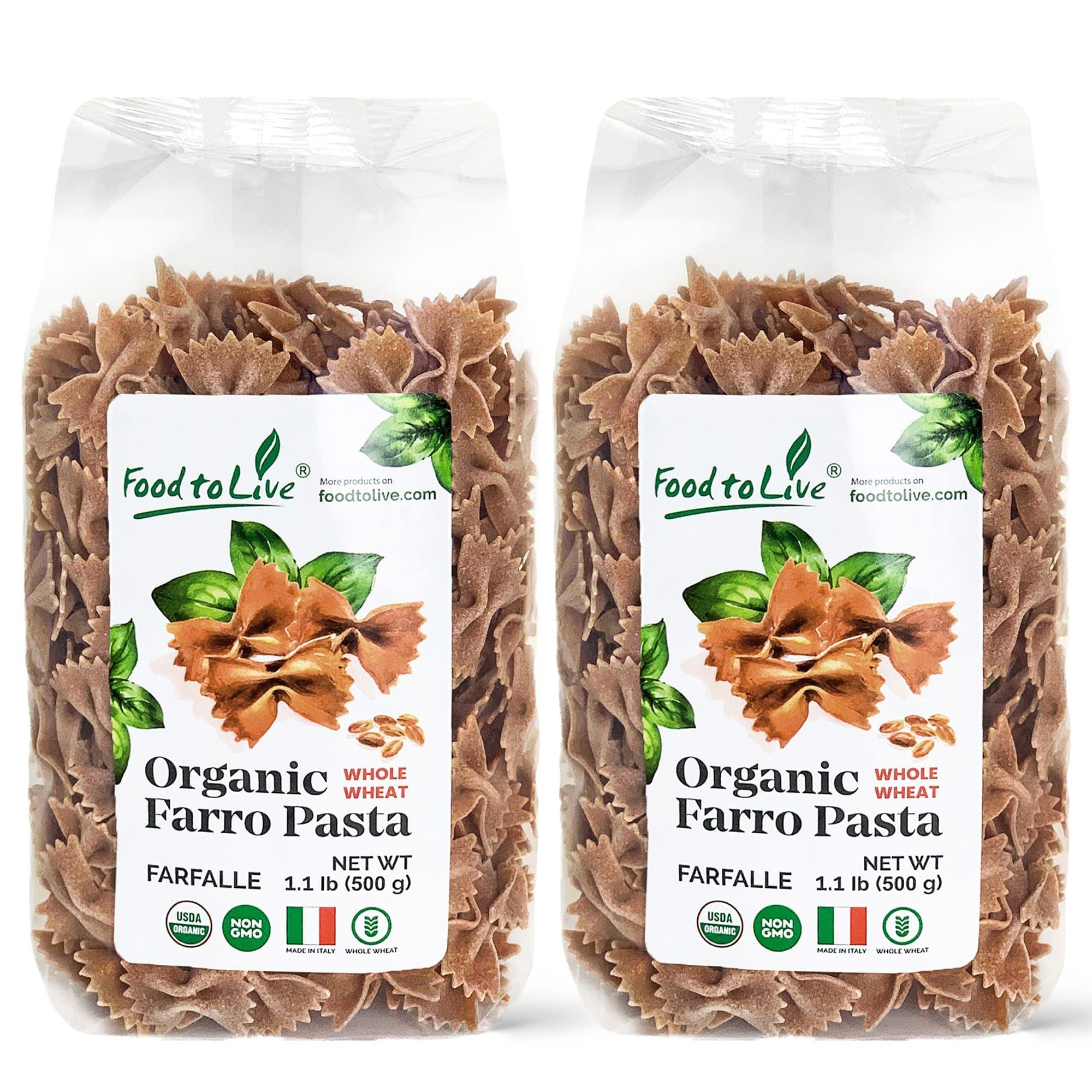 Food to Live Food to Live - Organic Farro Farfalle Pasta, 1.1 lb (Pack of 2) - Italian Whole Wheat and Non-GMO Bow-tie Pasta, Single Ingredient