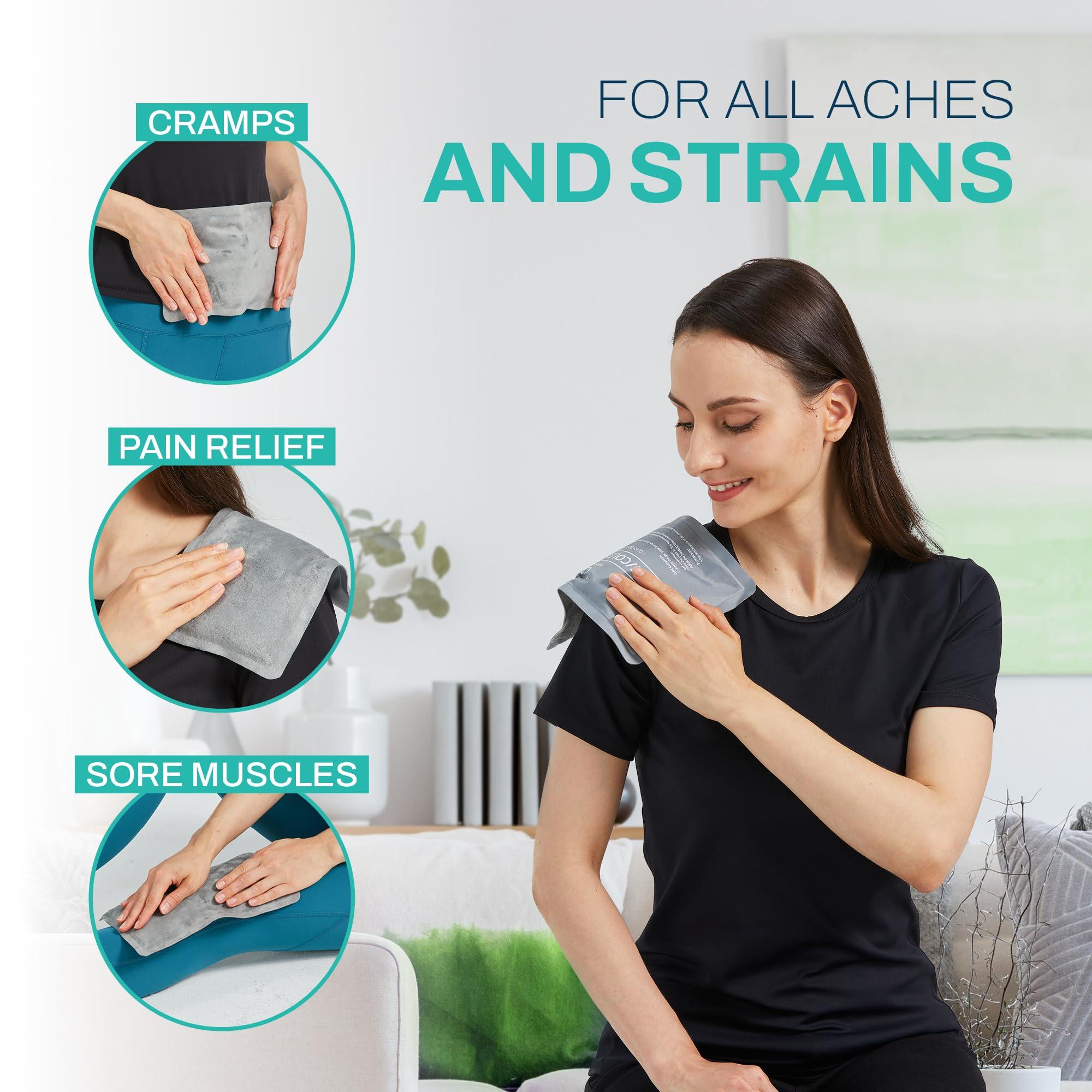 AllSett Health 2 Pack Reusable Ice Packs for Injuries - Soft Ice Pack with Velvet Soft Fleece Fabric | Flexible Hot and Cold Gel Ice Pack Set- Cold Packs for Injuries, Knee, Back, Neck Pain - 10 x 6, Grey