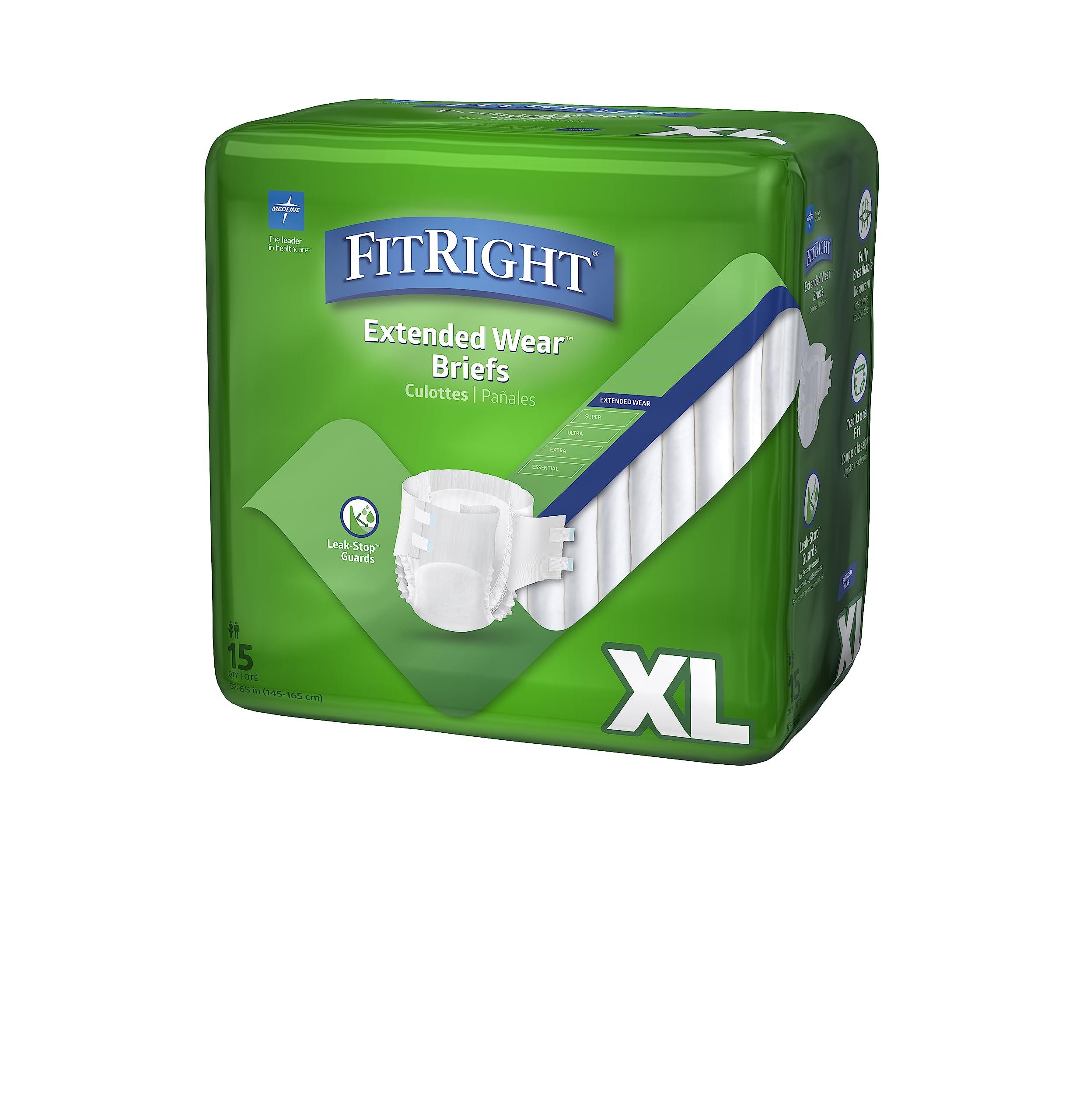 Medline Medline Extended Wear Overnight Adult Briefs with Tabs, Maximum Absorbency Adult Diapers, X-Large (60 Count)