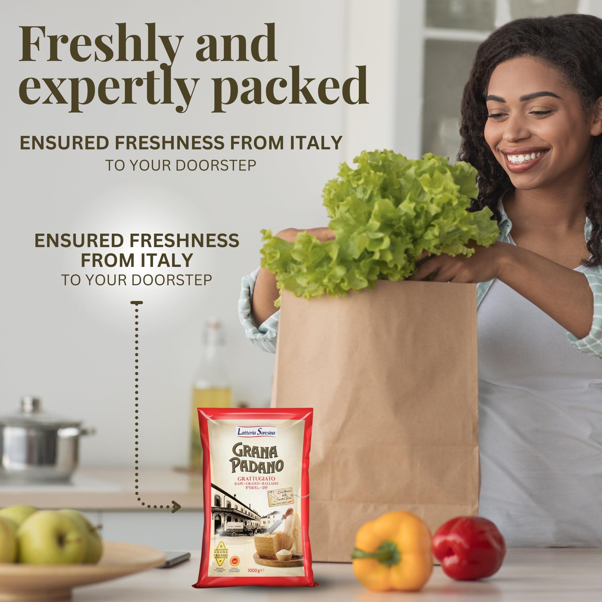 Latteria Soresina Grana Padano Cheese Grated, 1Kg (2.2 lb) - Grana Padano DOP - 16 Months Aged, Authentic Italian Cheese, Imported from Italy