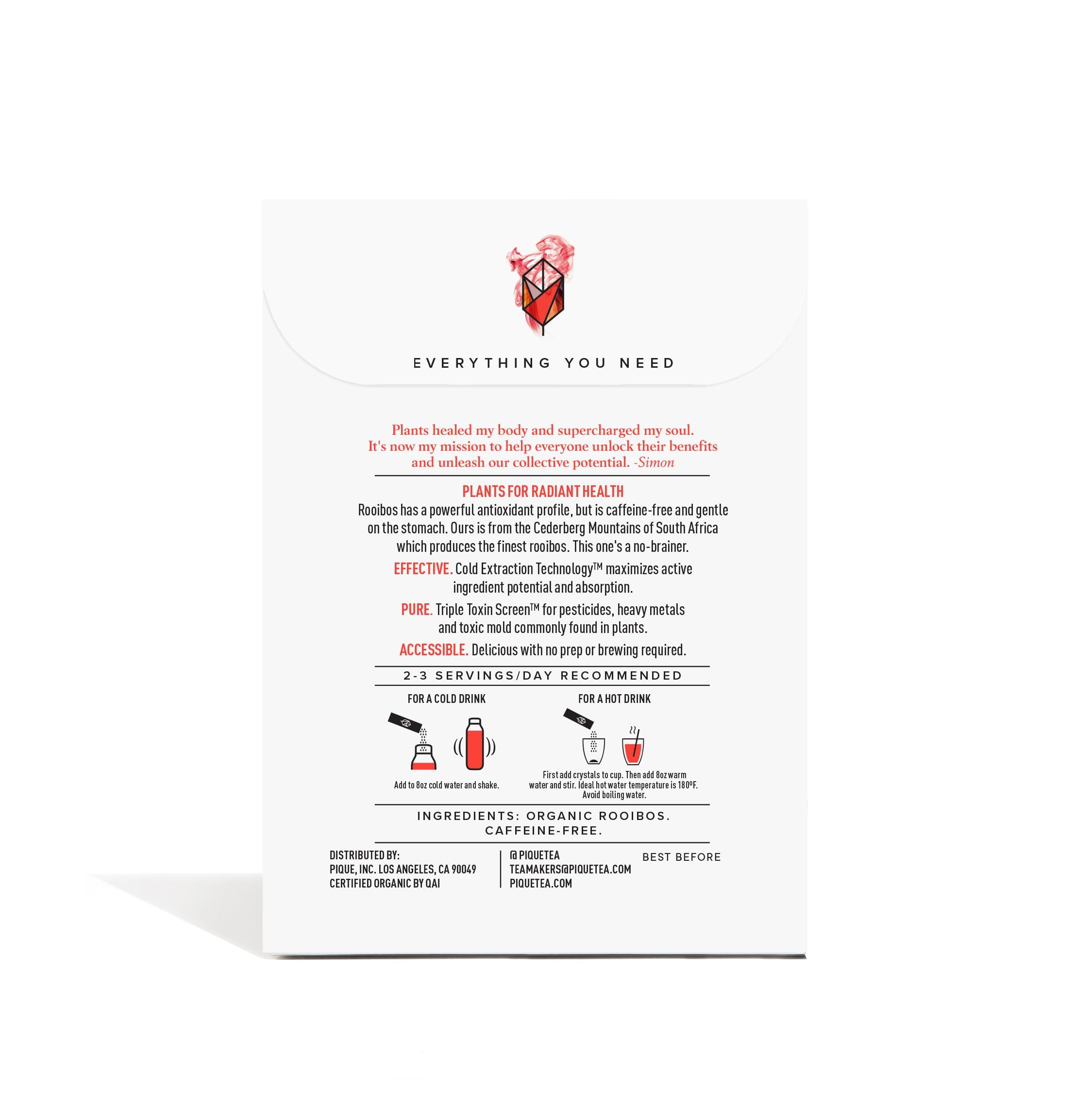 PIQUE Pique Organic Rooibos Tea - Naturally Caffeine-Free Herbal Tea, Powerful Antioxidants for Healthy Immune System & Digestion, Pure South African Red Bush - 14 Single Servings (1 Pack)