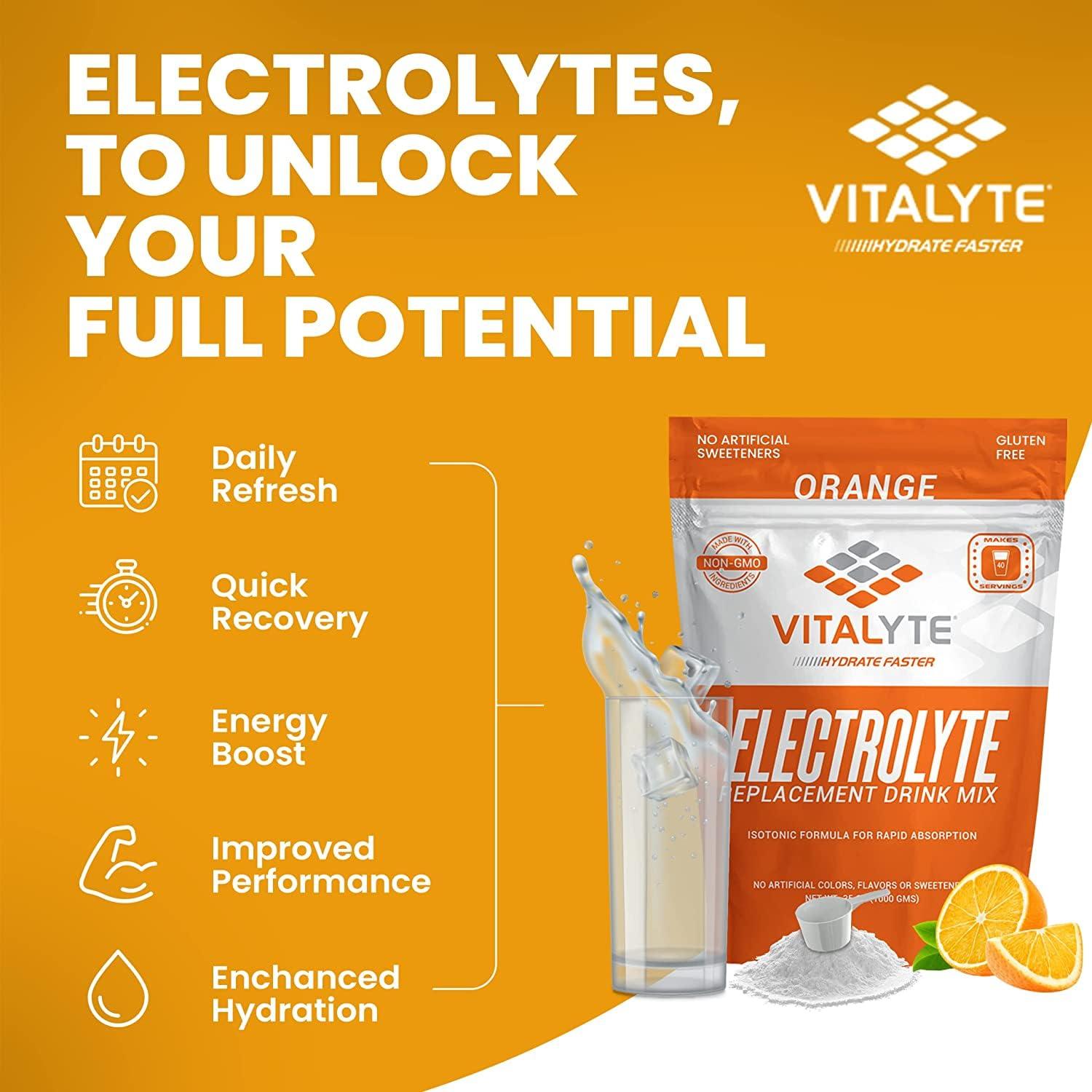 Vitalyte Vitalyte Electrolyte Powder Drink Mix, Isotonic Electrolyte Hydration Mix, Bulk Case Pack (12 Pack, Orange)