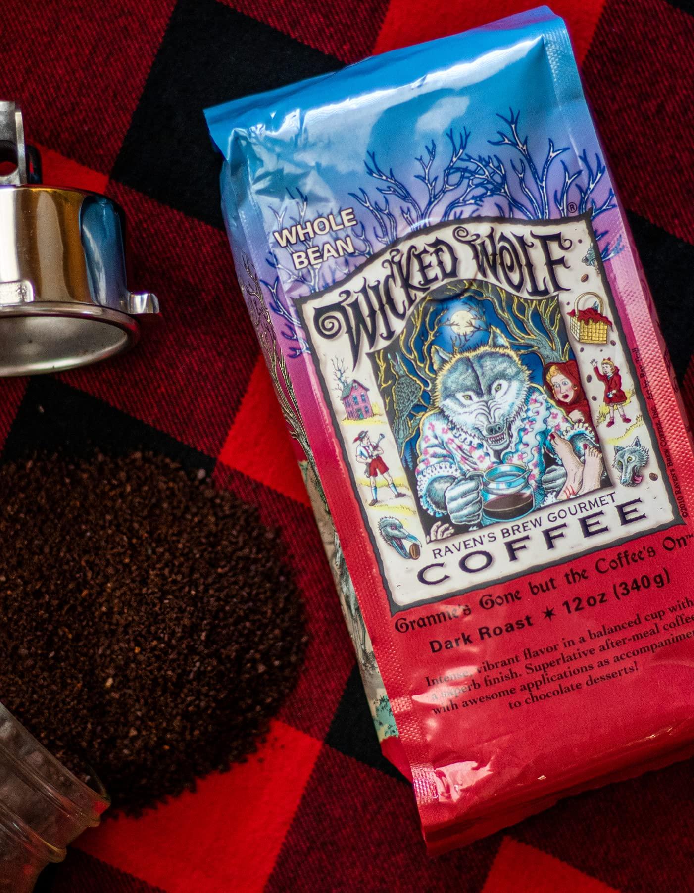 Raven's Brew Coffee Raven\'s Brew Wicked Wolf Whole Bean Coffee, 12 ounce - Dark Roast - Full Body of Currant and Spice (2 Pack)